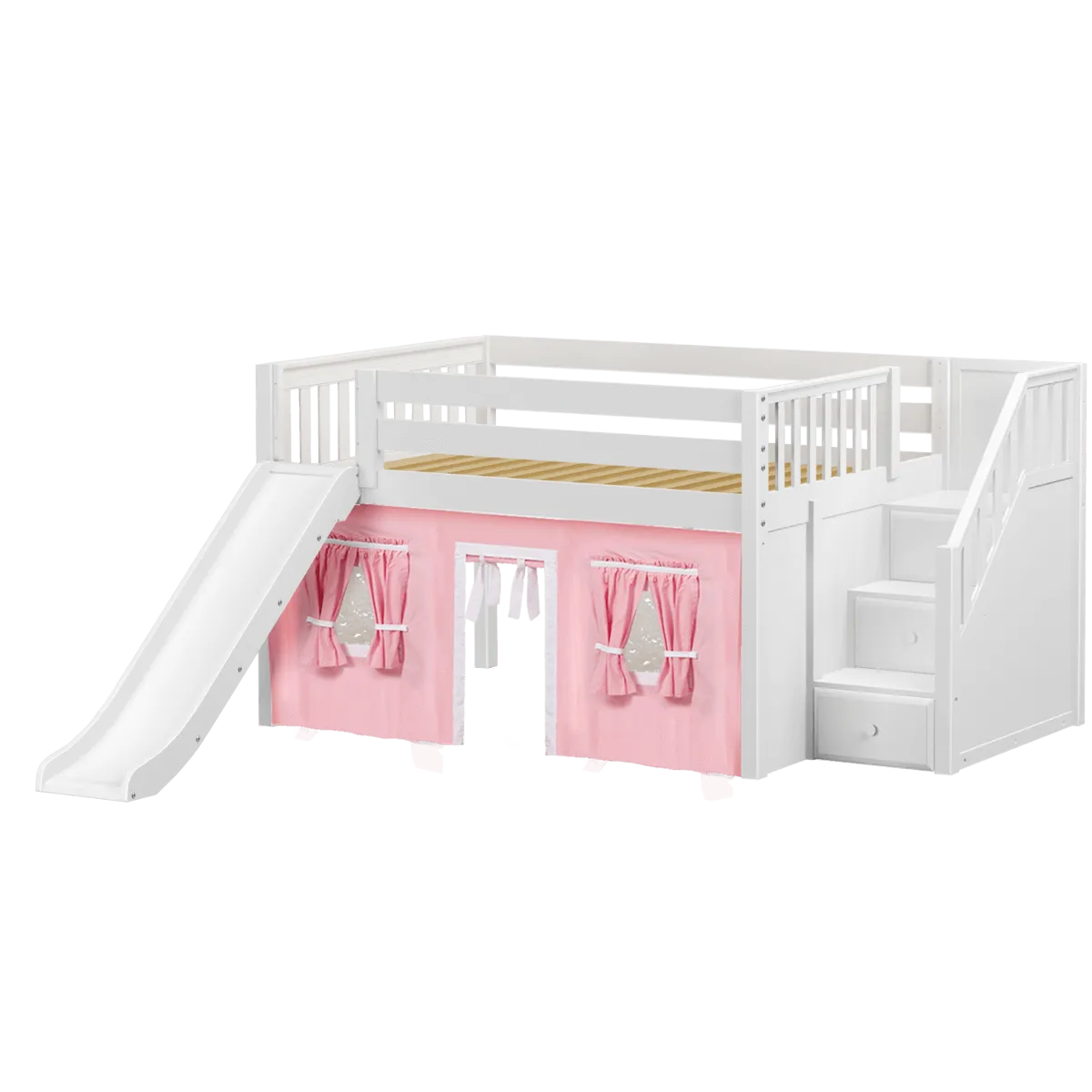 Maxtrix Full Low Loft Bed with Stairs, Curtain   Slide