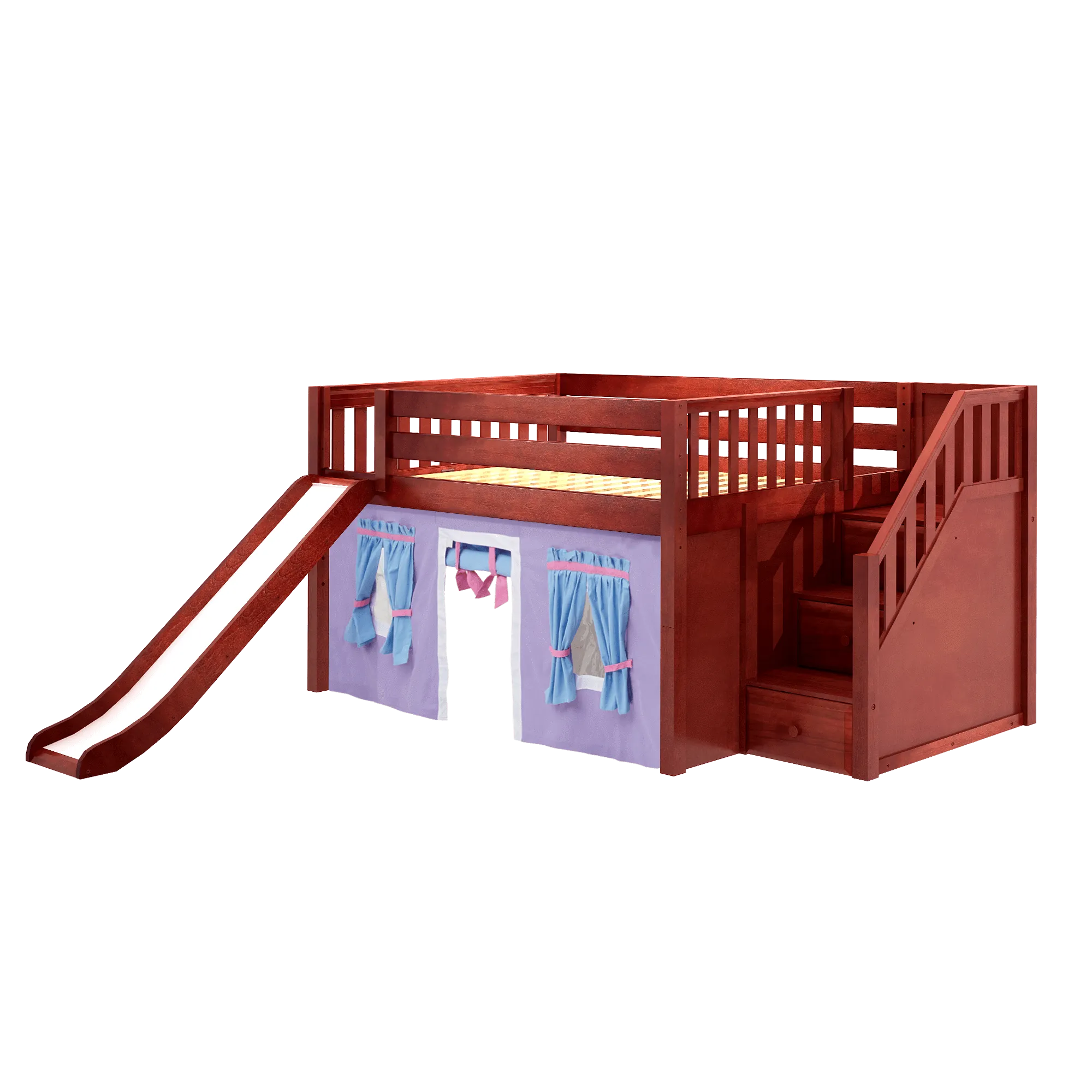 Maxtrix Full Low Loft Bed with Stairs, Curtain   Slide