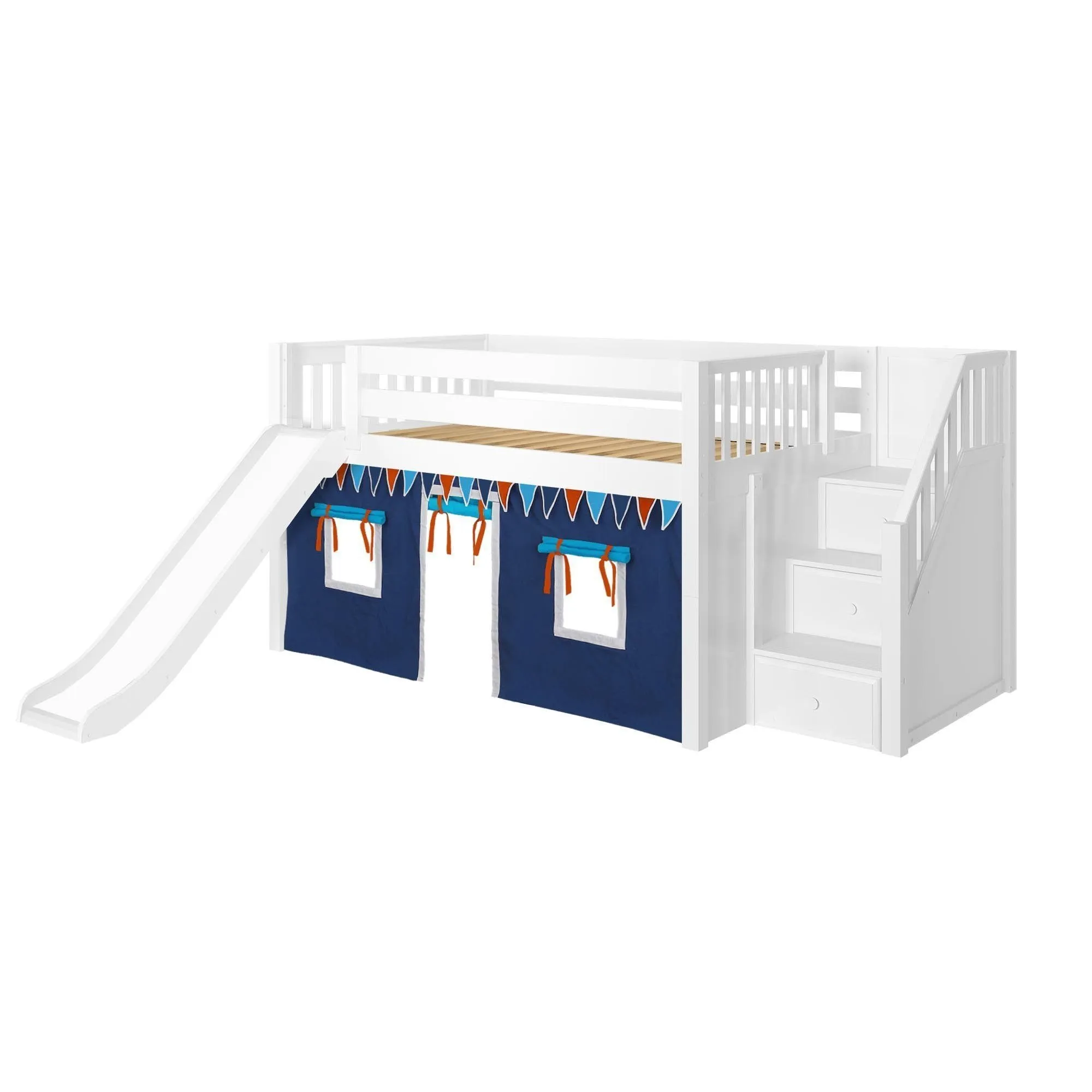 Maxtrix Full Low Loft Bed with Stairs, Curtain   Slide