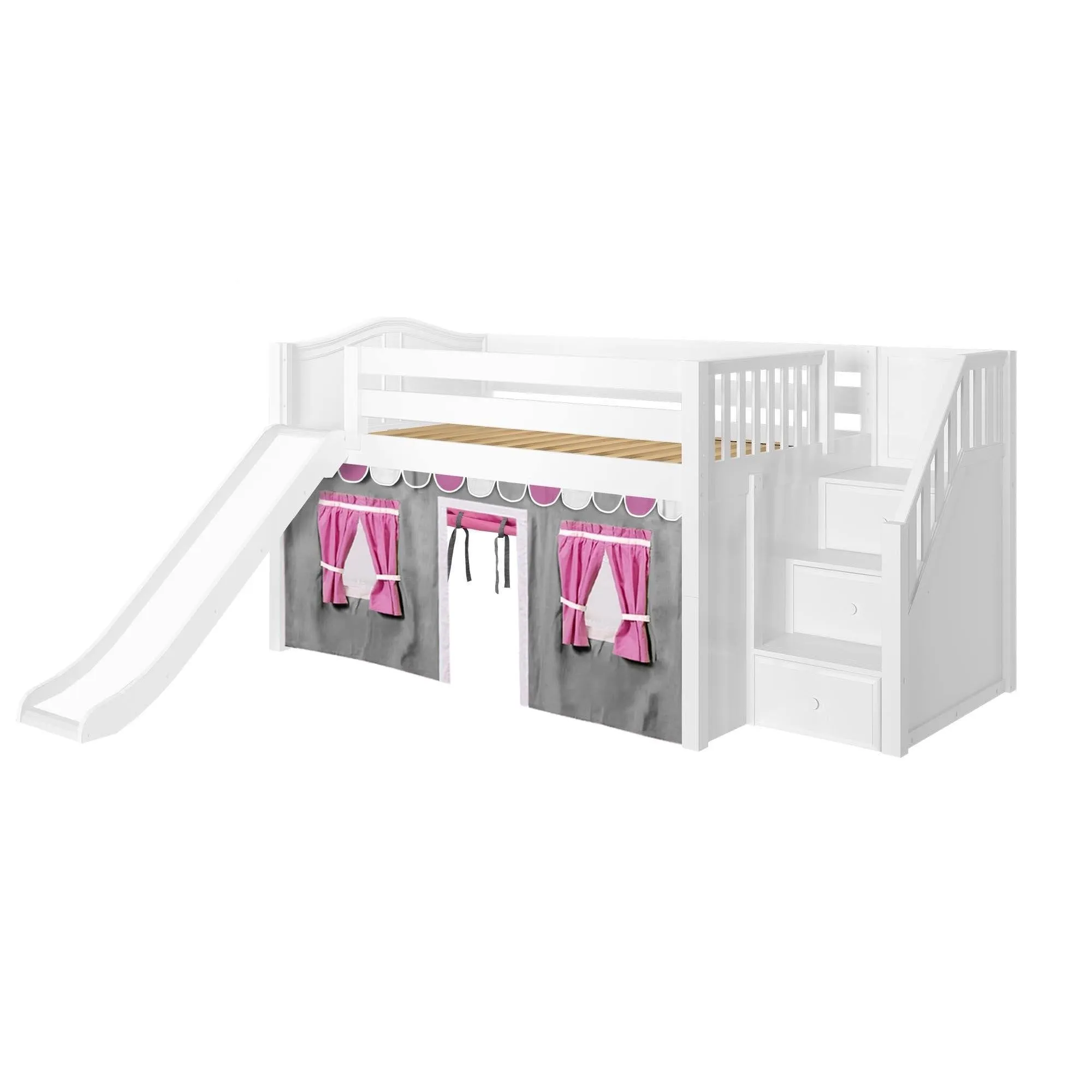 Maxtrix Full Low Loft Bed with Stairs, Curtain   Slide