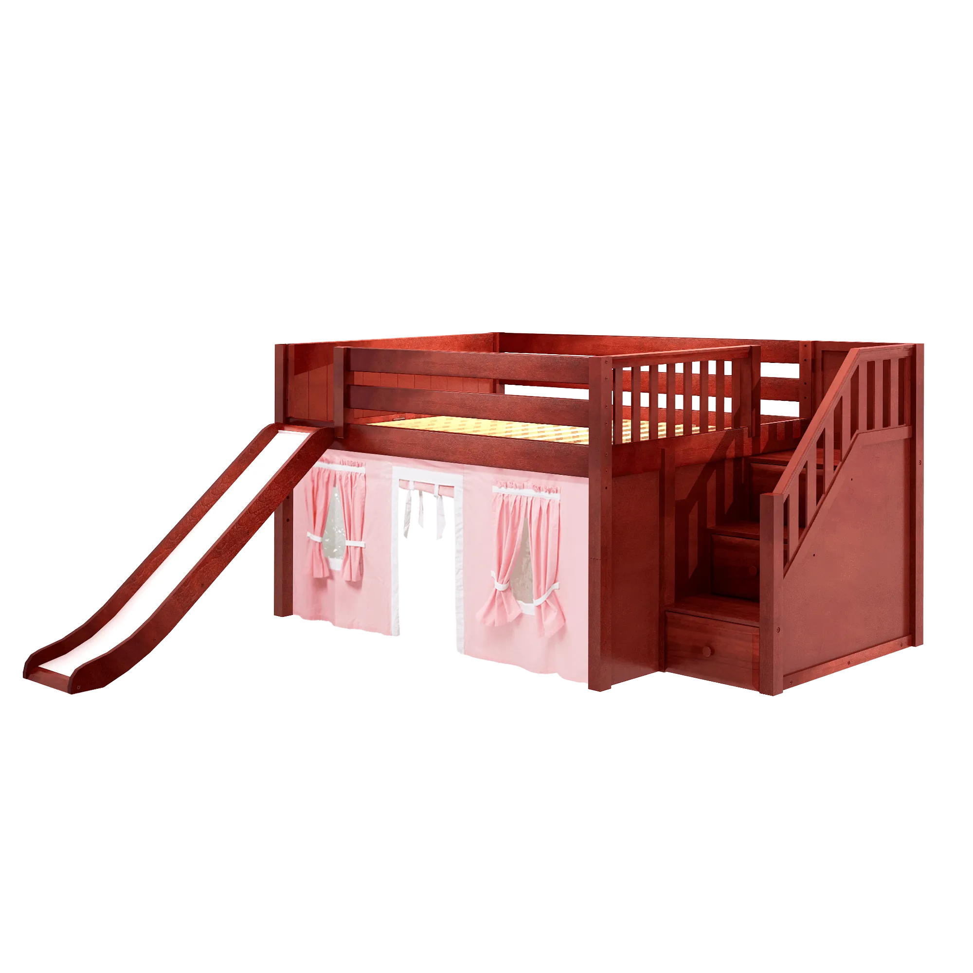 Maxtrix Full Low Loft Bed with Stairs, Curtain   Slide