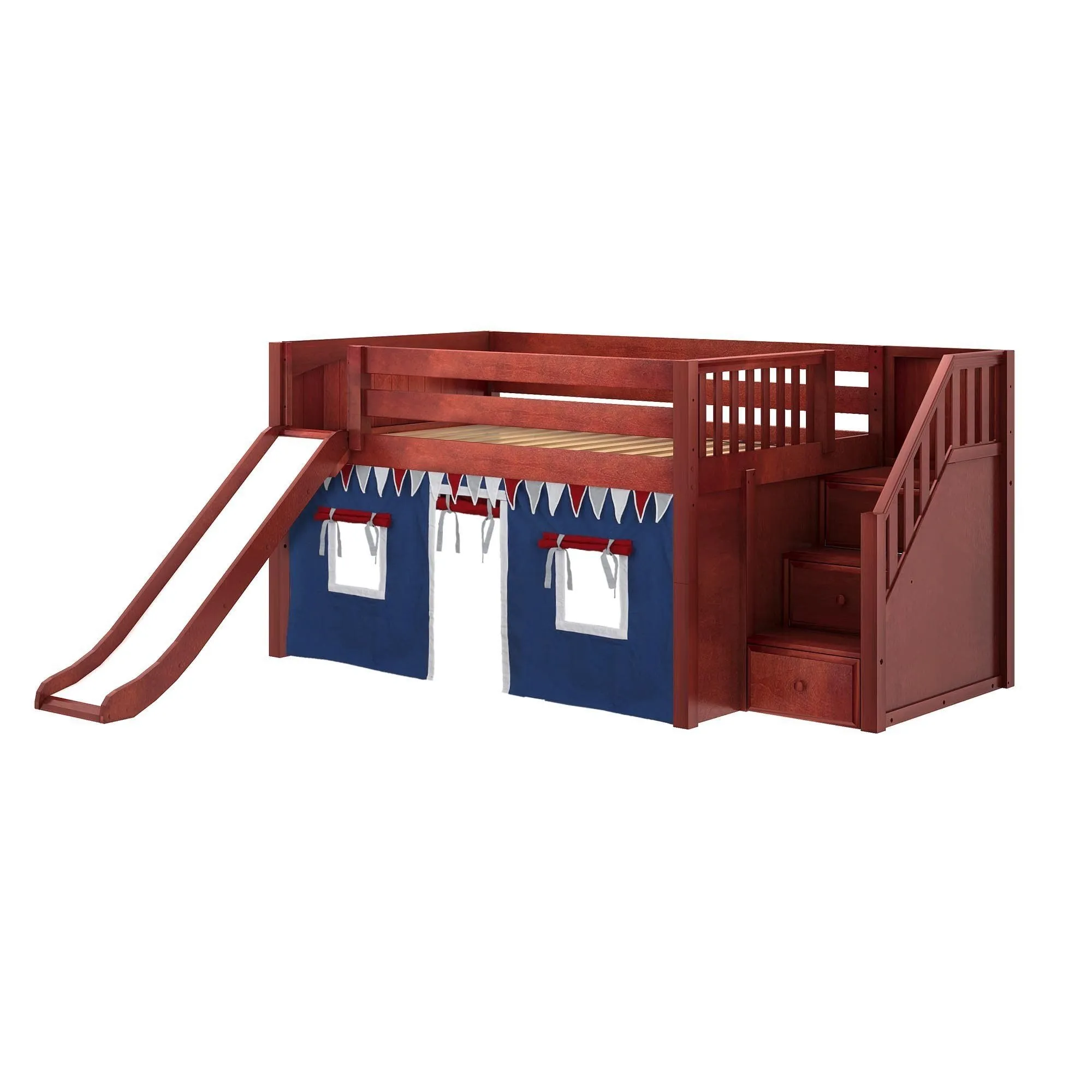 Maxtrix Full Low Loft Bed with Stairs, Curtain   Slide