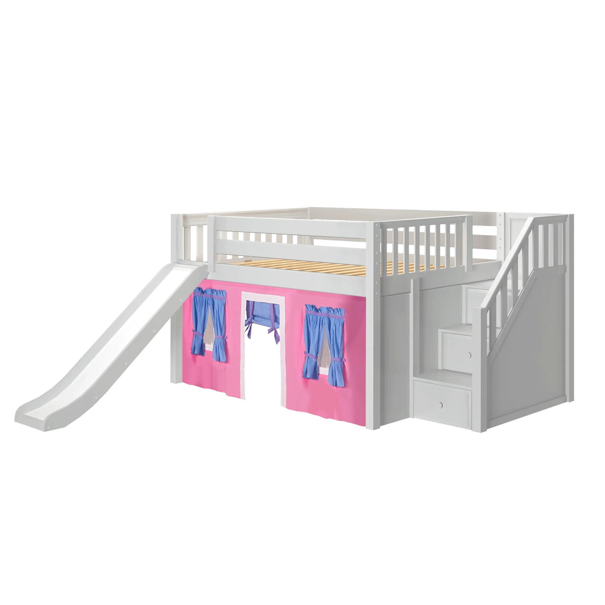 Maxtrix Full Low Loft Bed with Stairs, Curtain   Slide