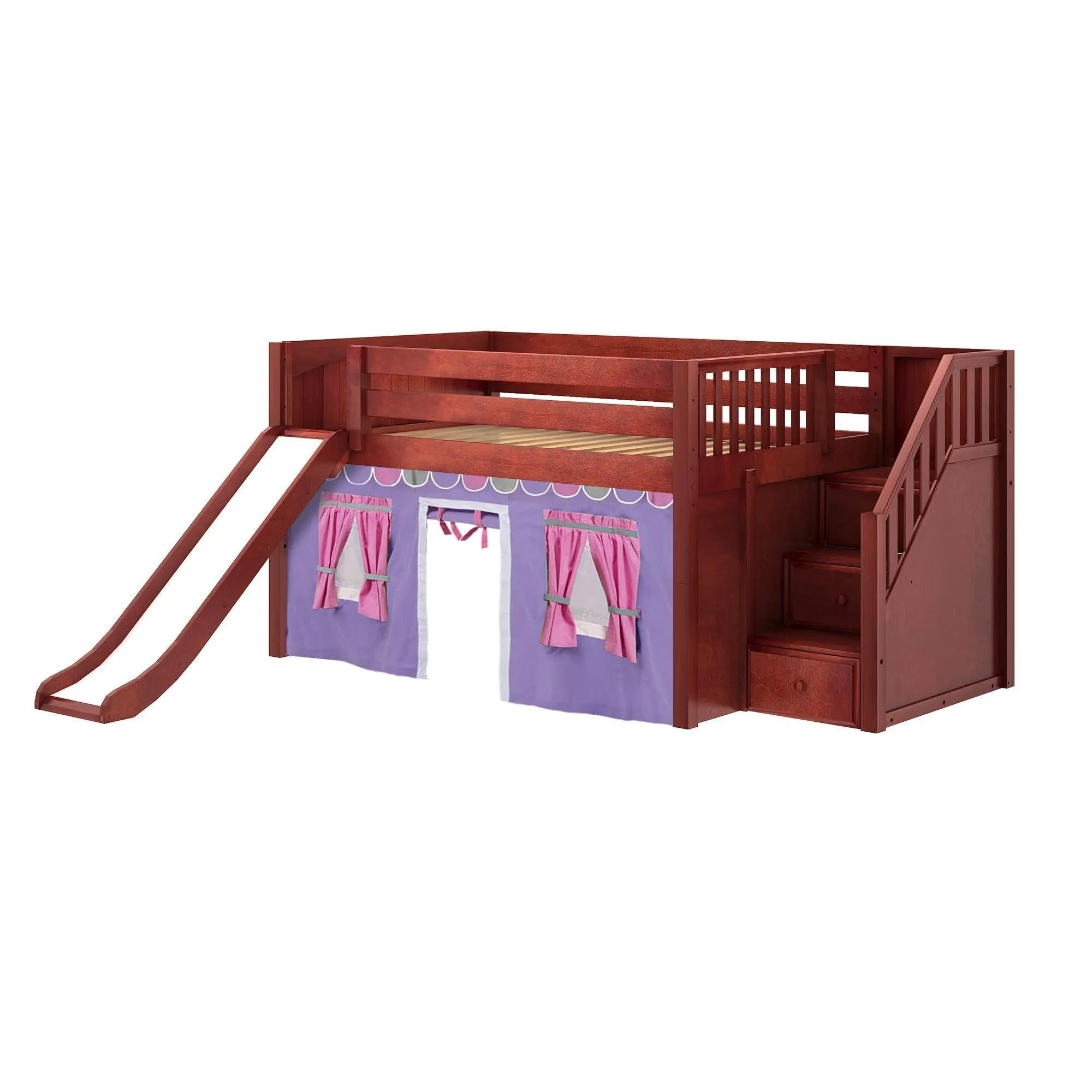 Maxtrix Full Low Loft Bed with Stairs, Curtain   Slide