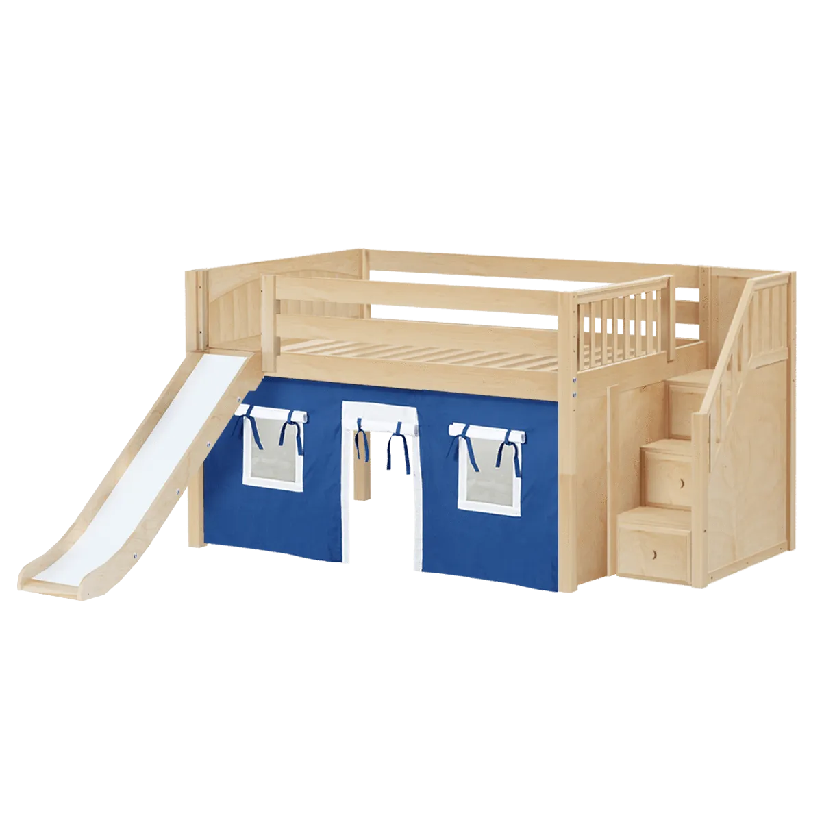 Maxtrix Full Low Loft Bed with Stairs, Curtain   Slide