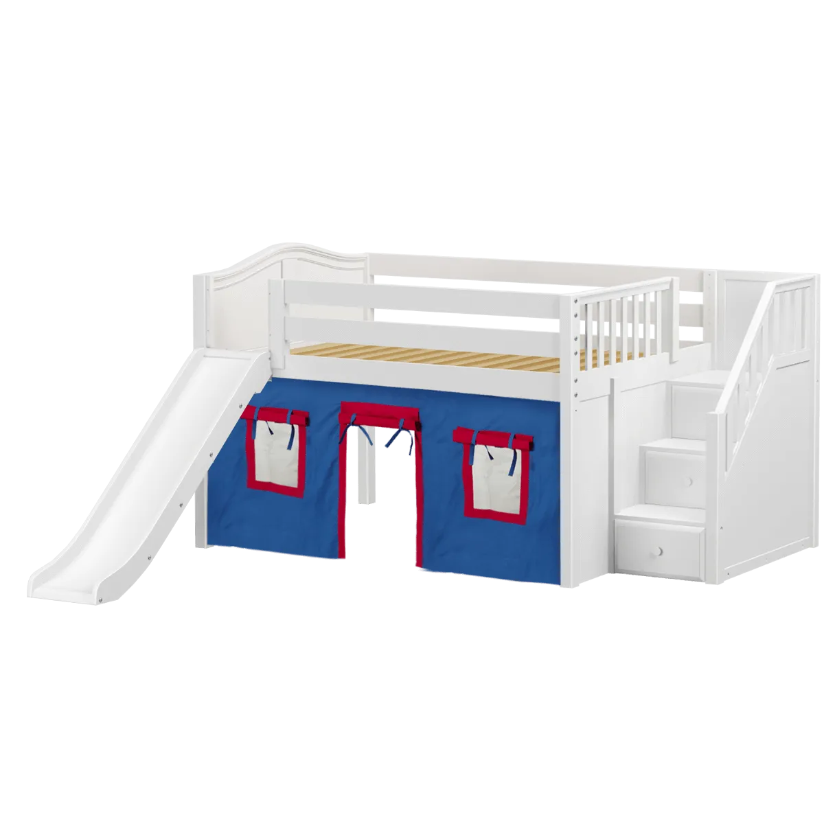 Maxtrix Full Low Loft Bed with Stairs, Curtain   Slide