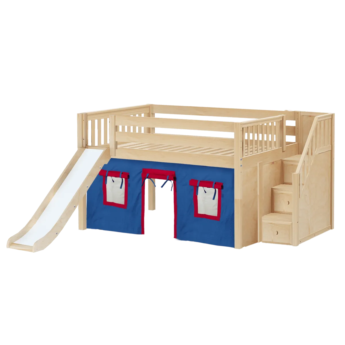 Maxtrix Full Low Loft Bed with Stairs, Curtain   Slide