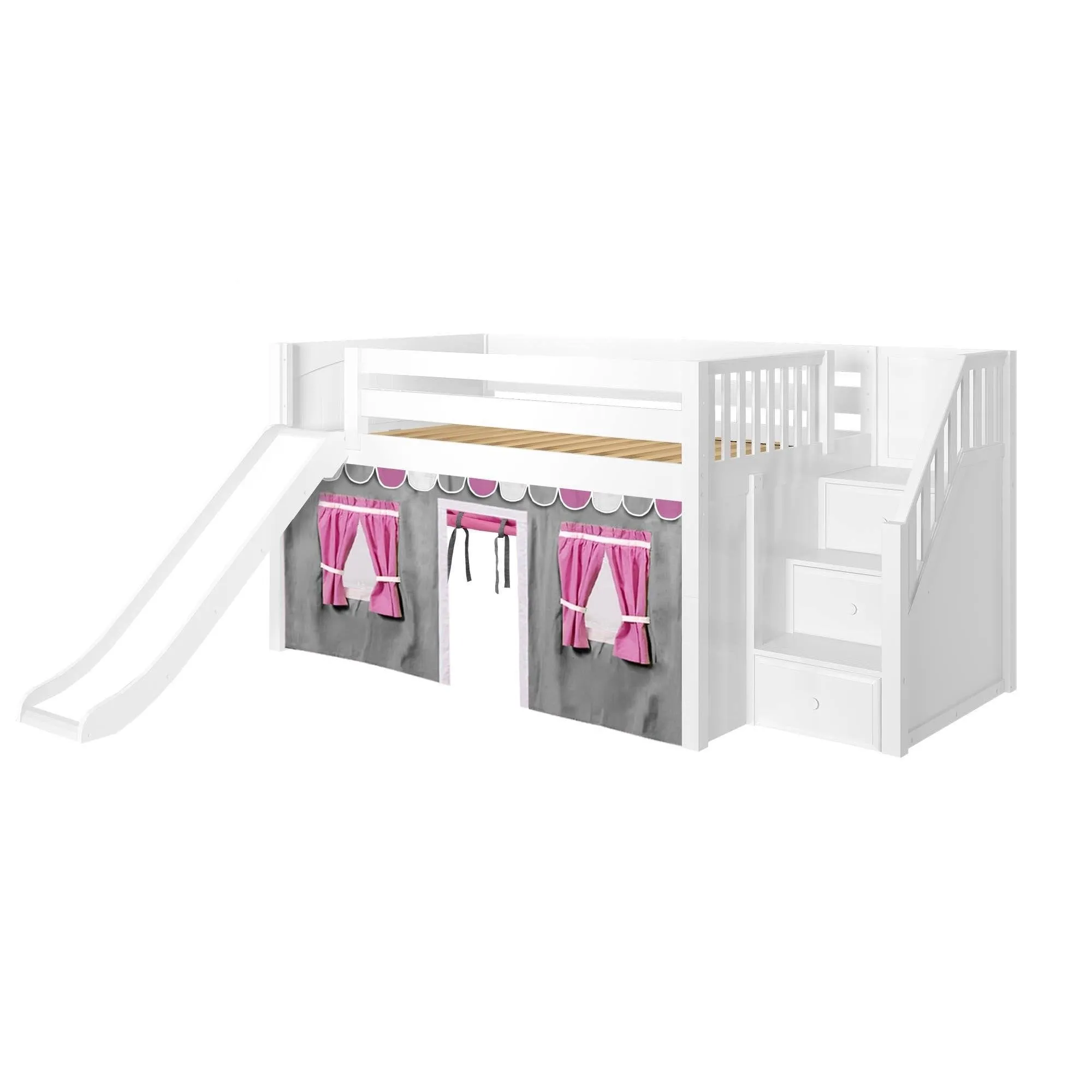 Maxtrix Full Low Loft Bed with Stairs, Curtain   Slide