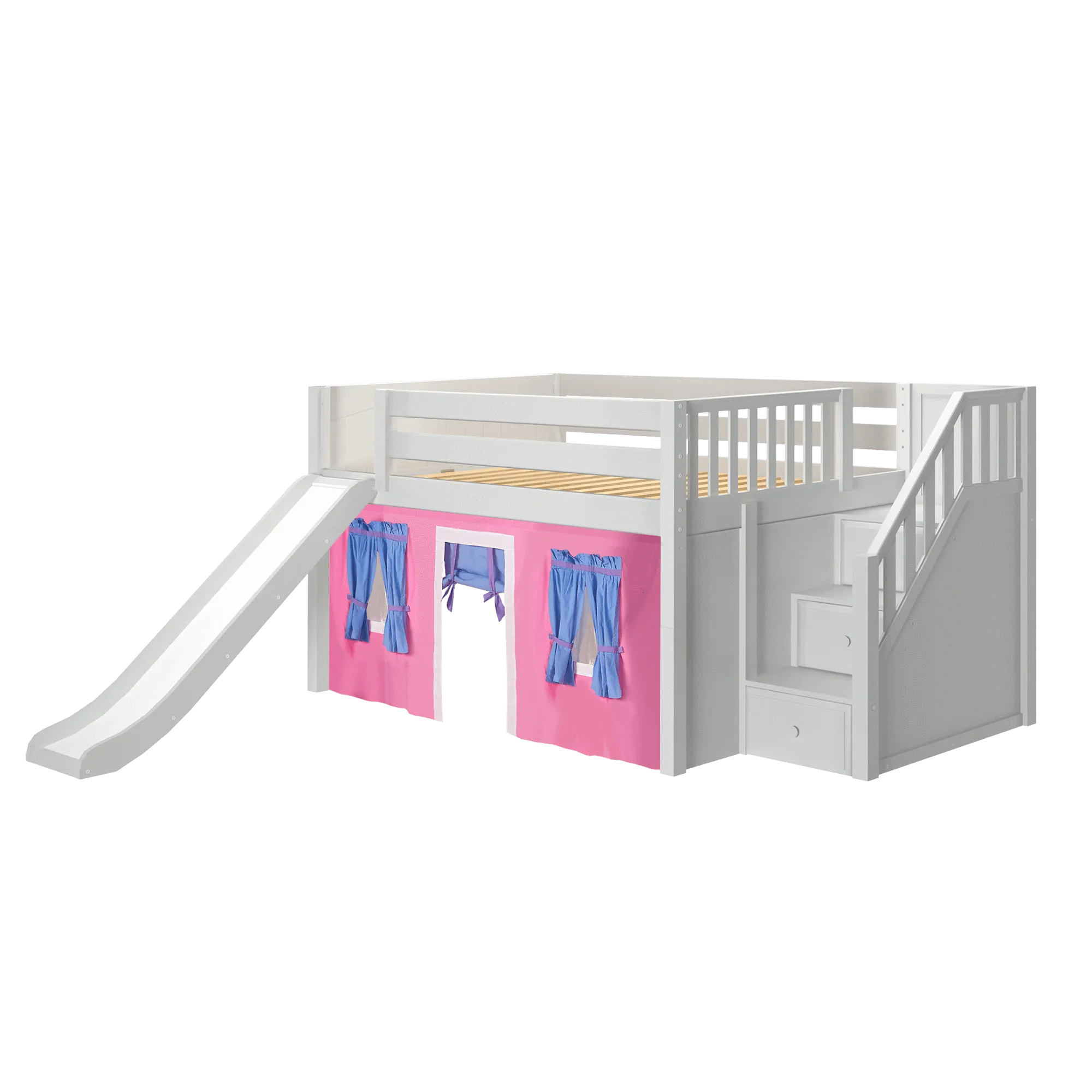 Maxtrix Full Low Loft Bed with Stairs, Curtain   Slide