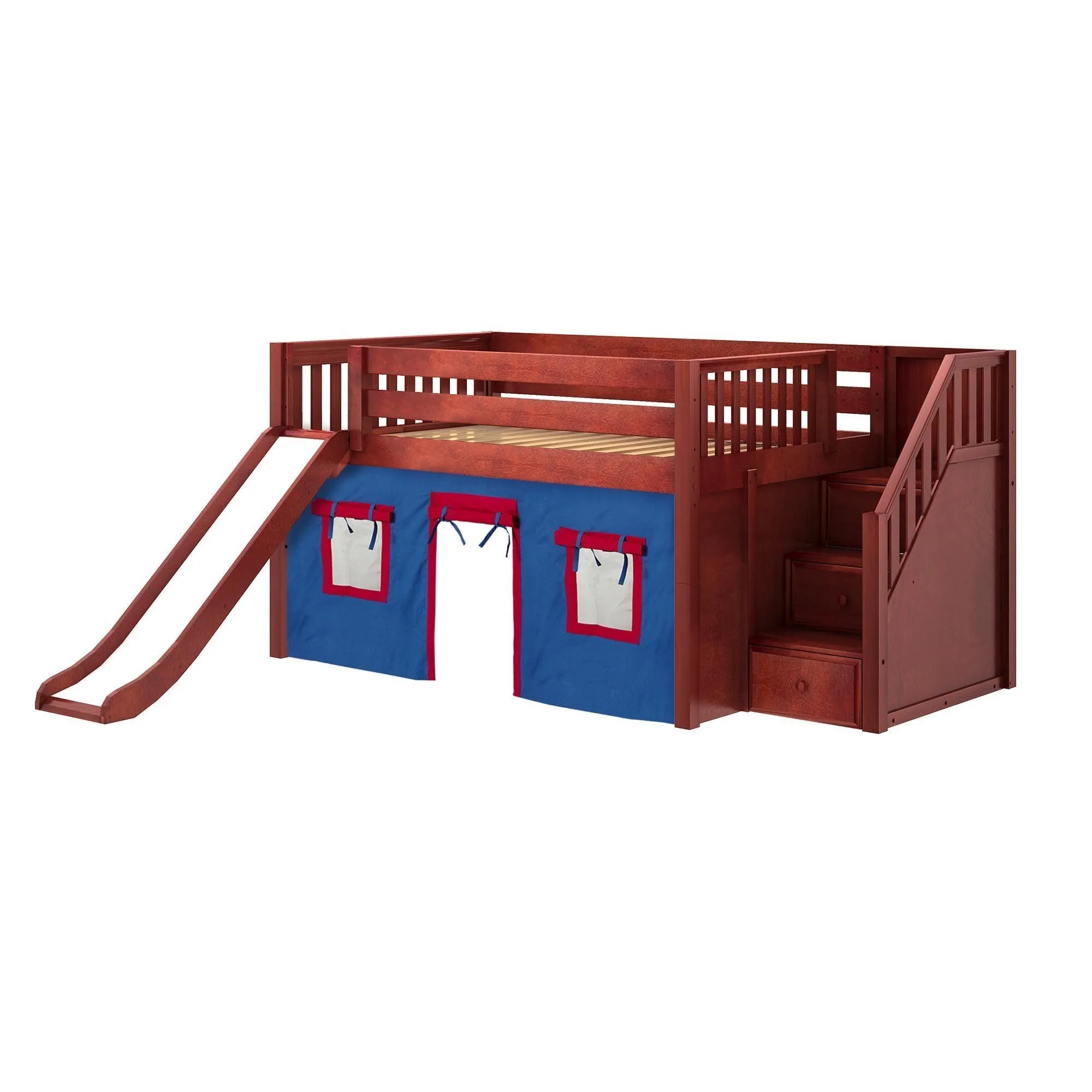 Maxtrix Full Low Loft Bed with Stairs, Curtain   Slide