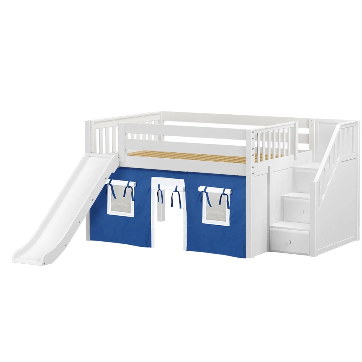 Maxtrix Full Low Loft Bed with Stairs, Curtain   Slide