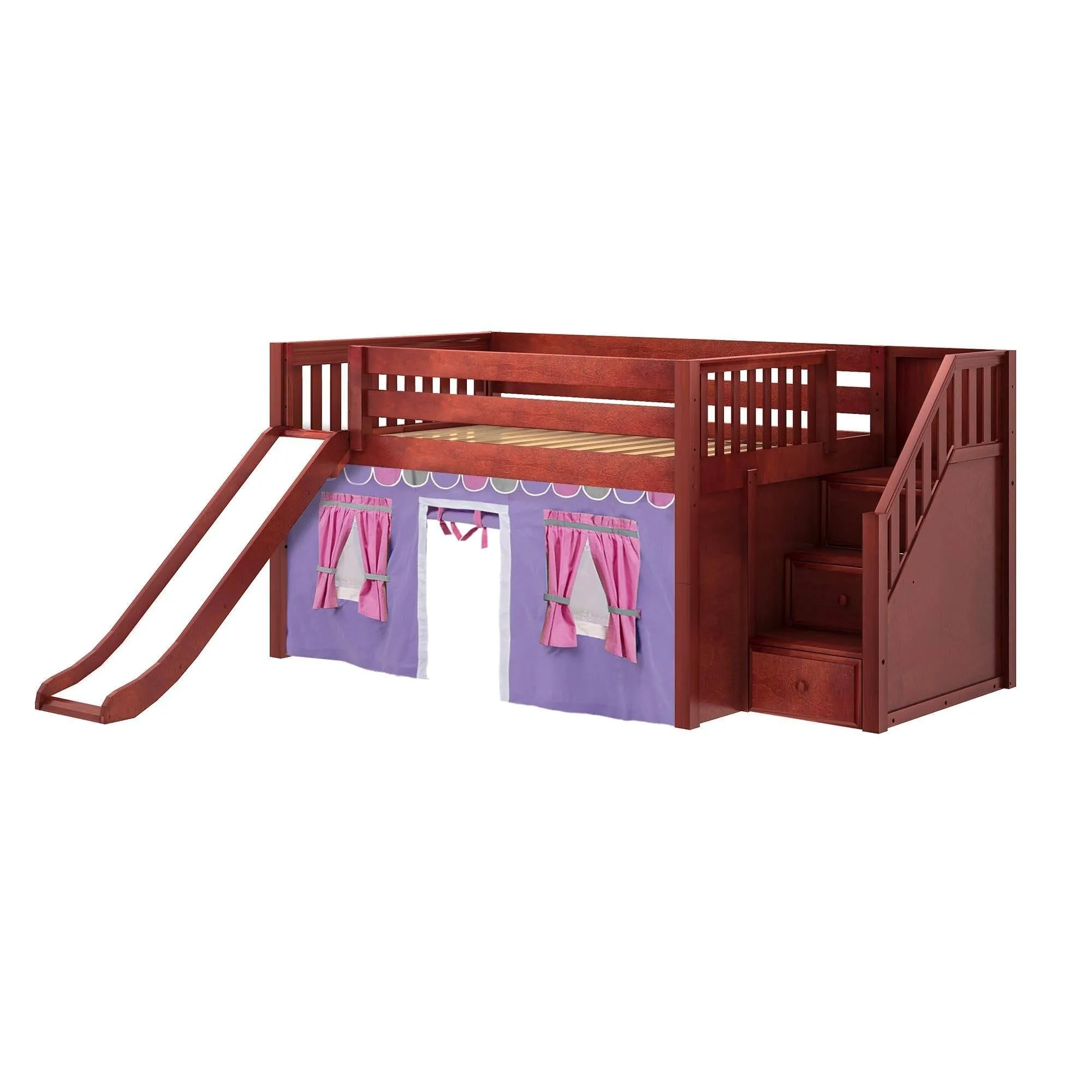 Maxtrix Full Low Loft Bed with Stairs, Curtain   Slide