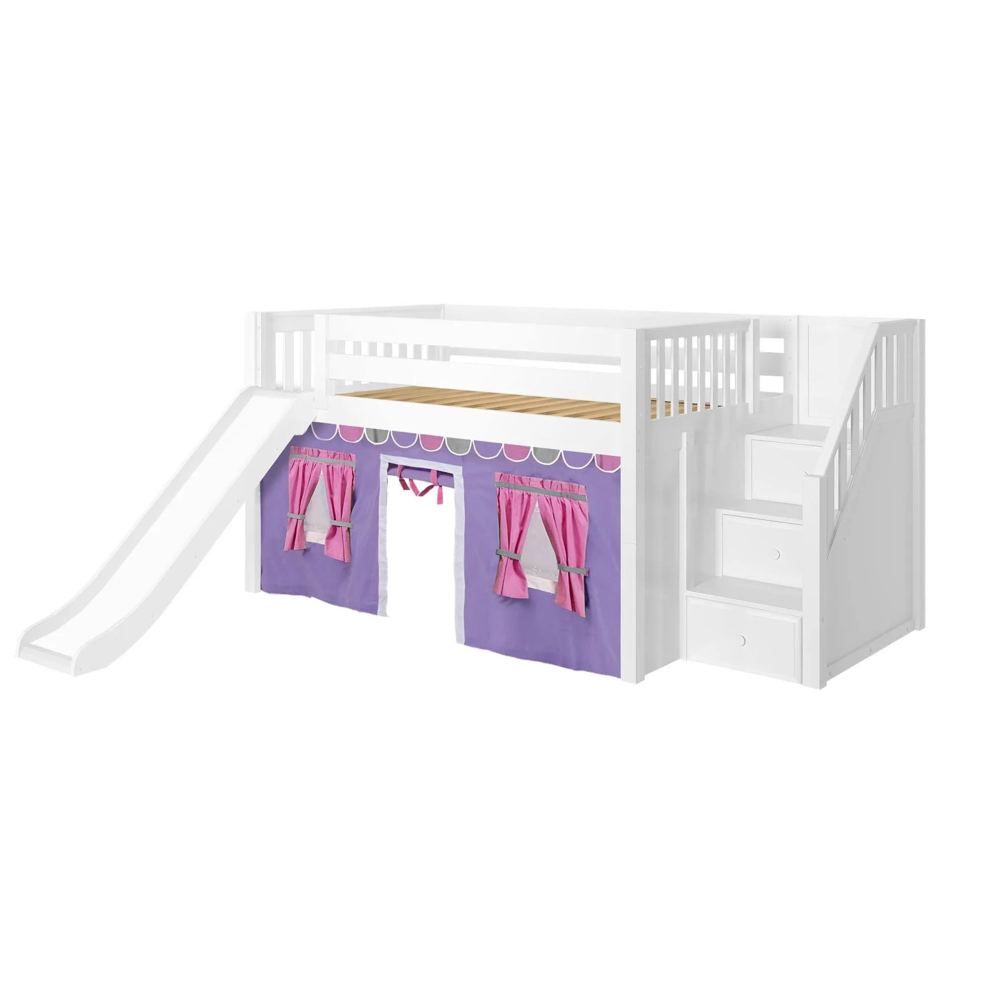 Maxtrix Full Low Loft Bed with Stairs, Curtain   Slide