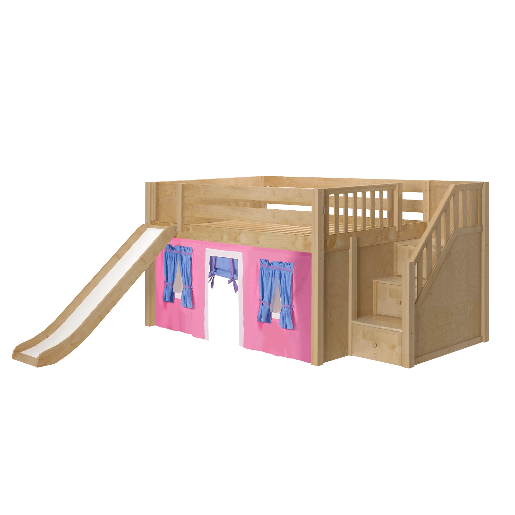 Maxtrix Full Low Loft Bed with Stairs, Curtain   Slide