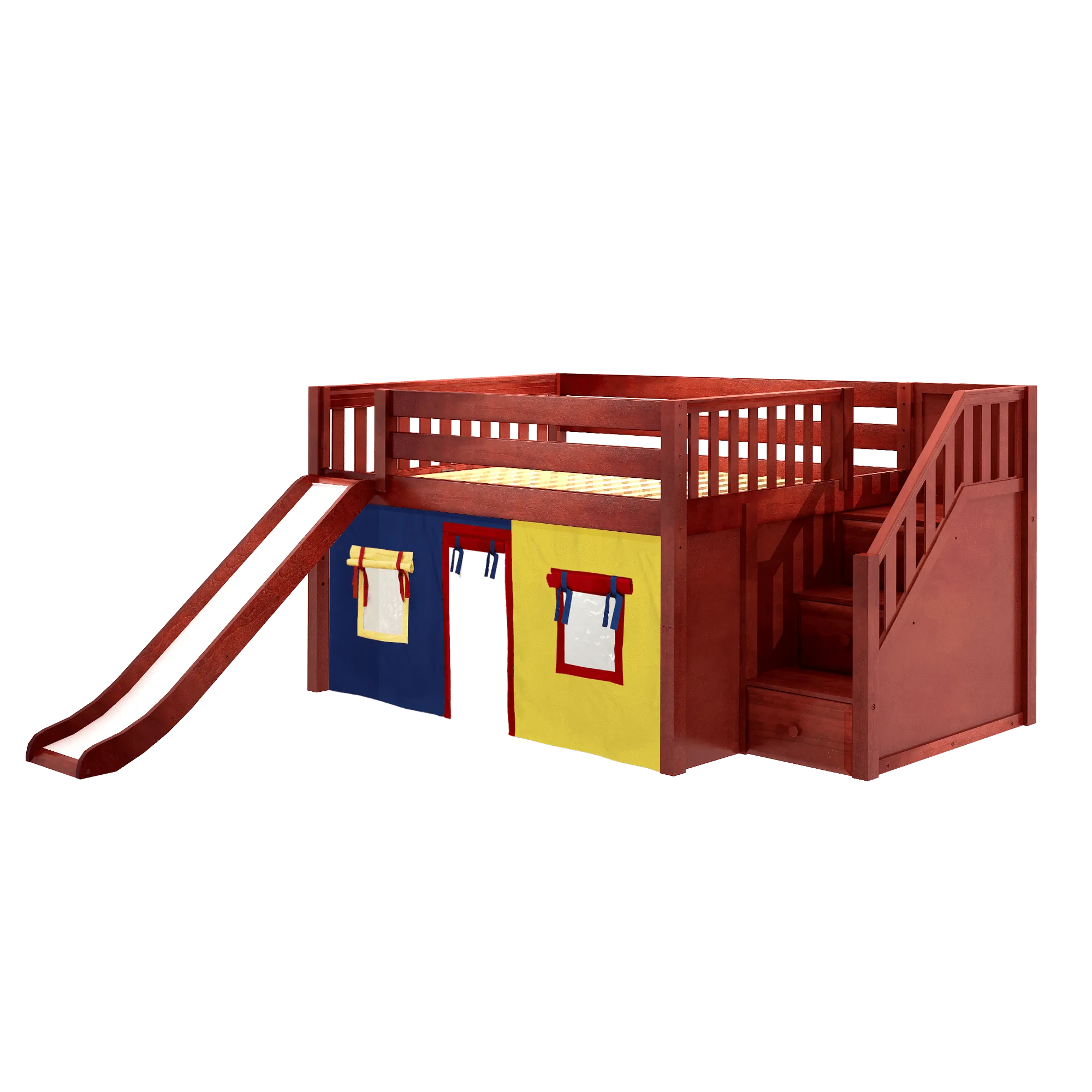 Maxtrix Full Low Loft Bed with Stairs, Curtain   Slide