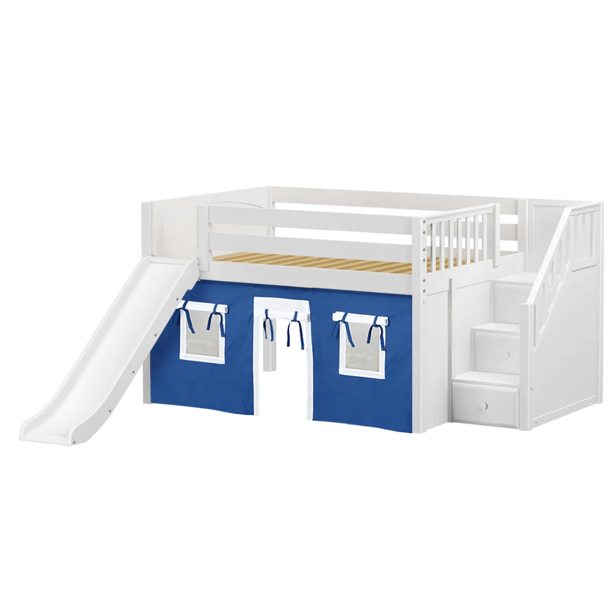 Maxtrix Full Low Loft Bed with Stairs, Curtain   Slide