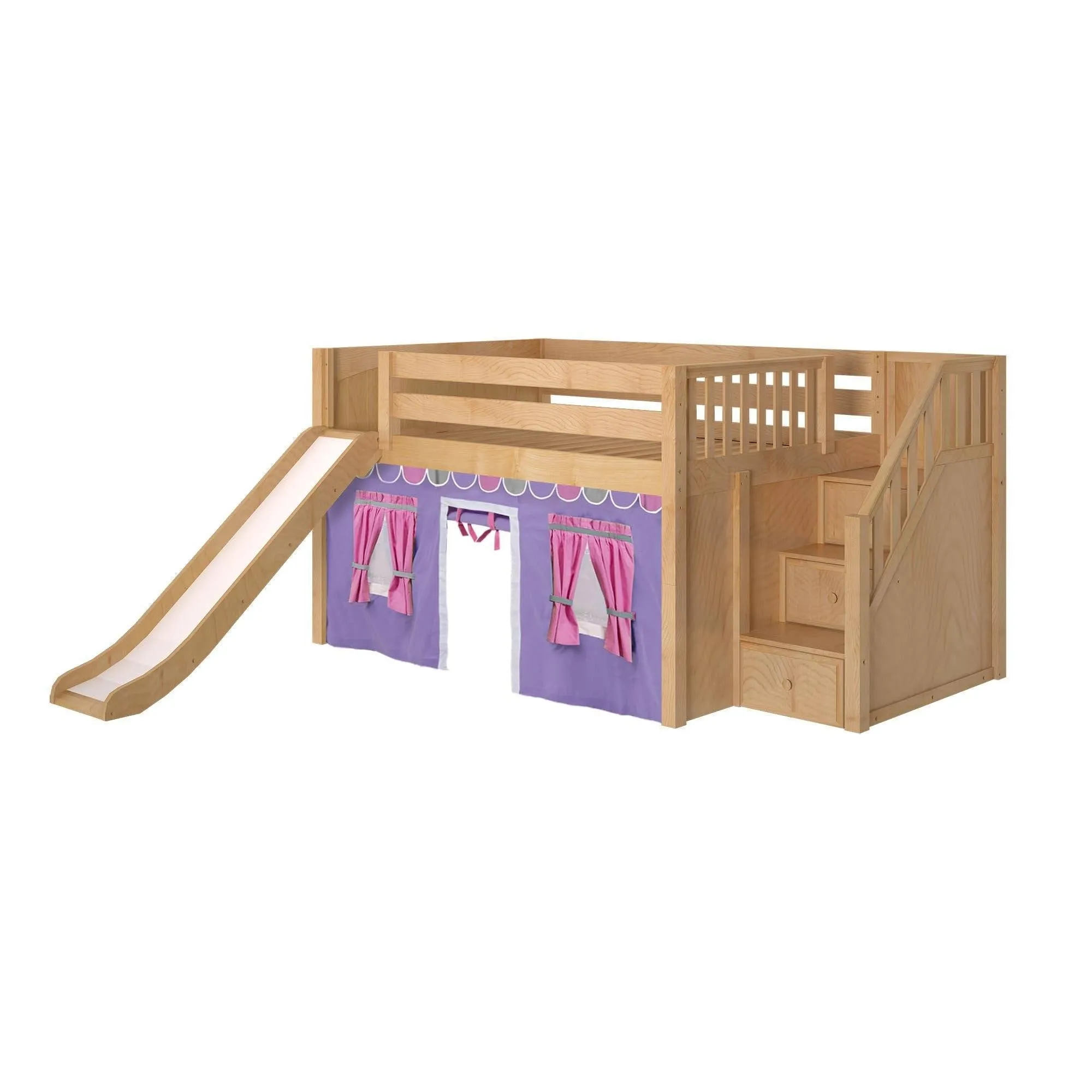 Maxtrix Full Low Loft Bed with Stairs, Curtain   Slide