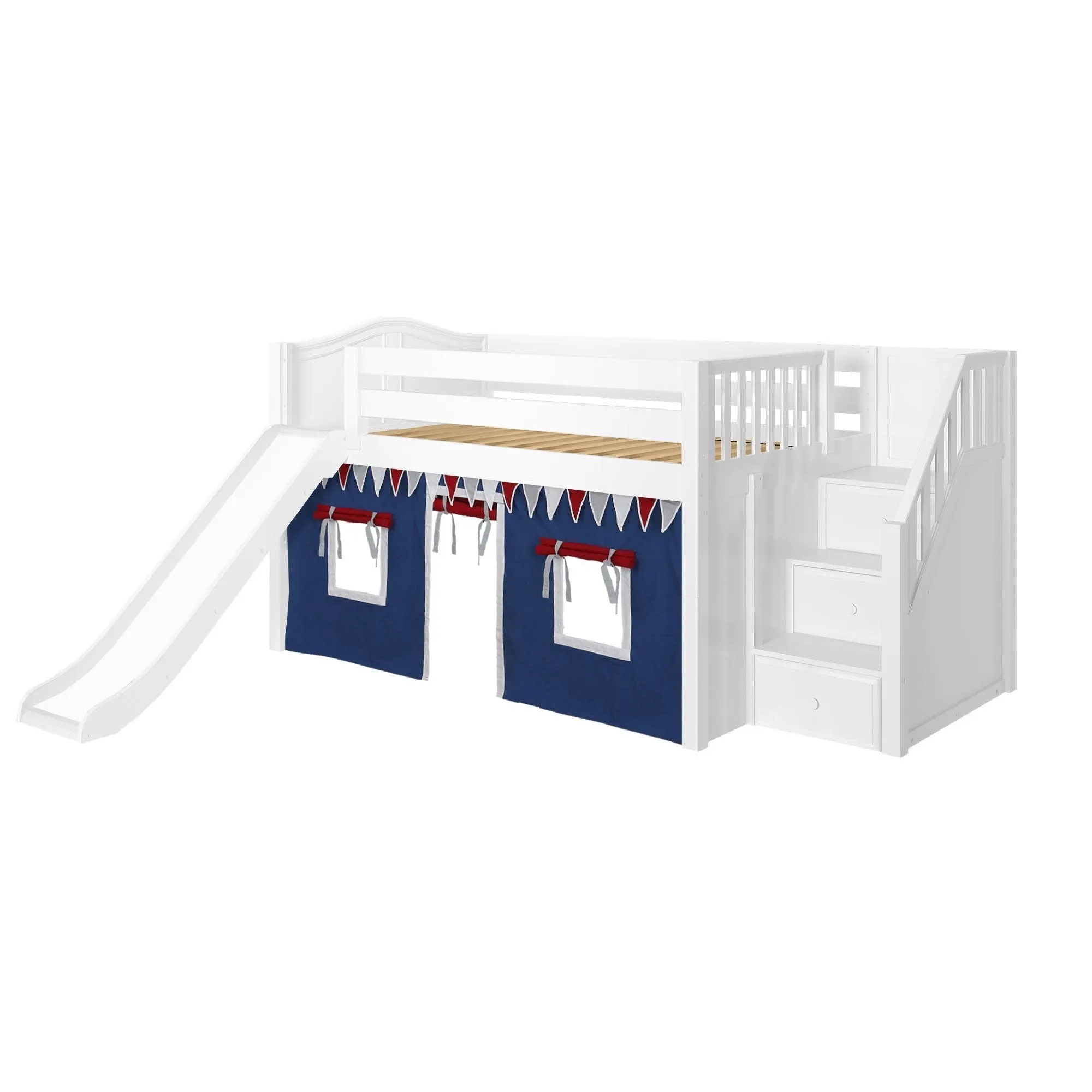 Maxtrix Full Low Loft Bed with Stairs, Curtain   Slide