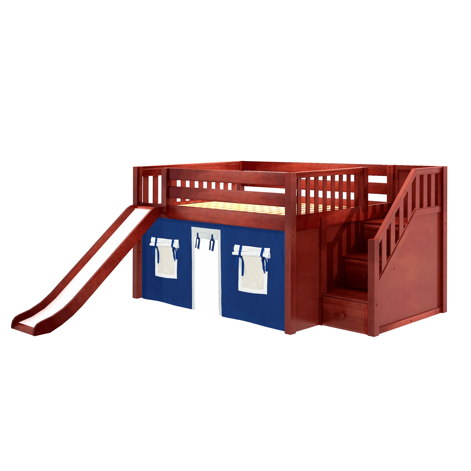 Maxtrix Full Low Loft Bed with Stairs, Curtain   Slide