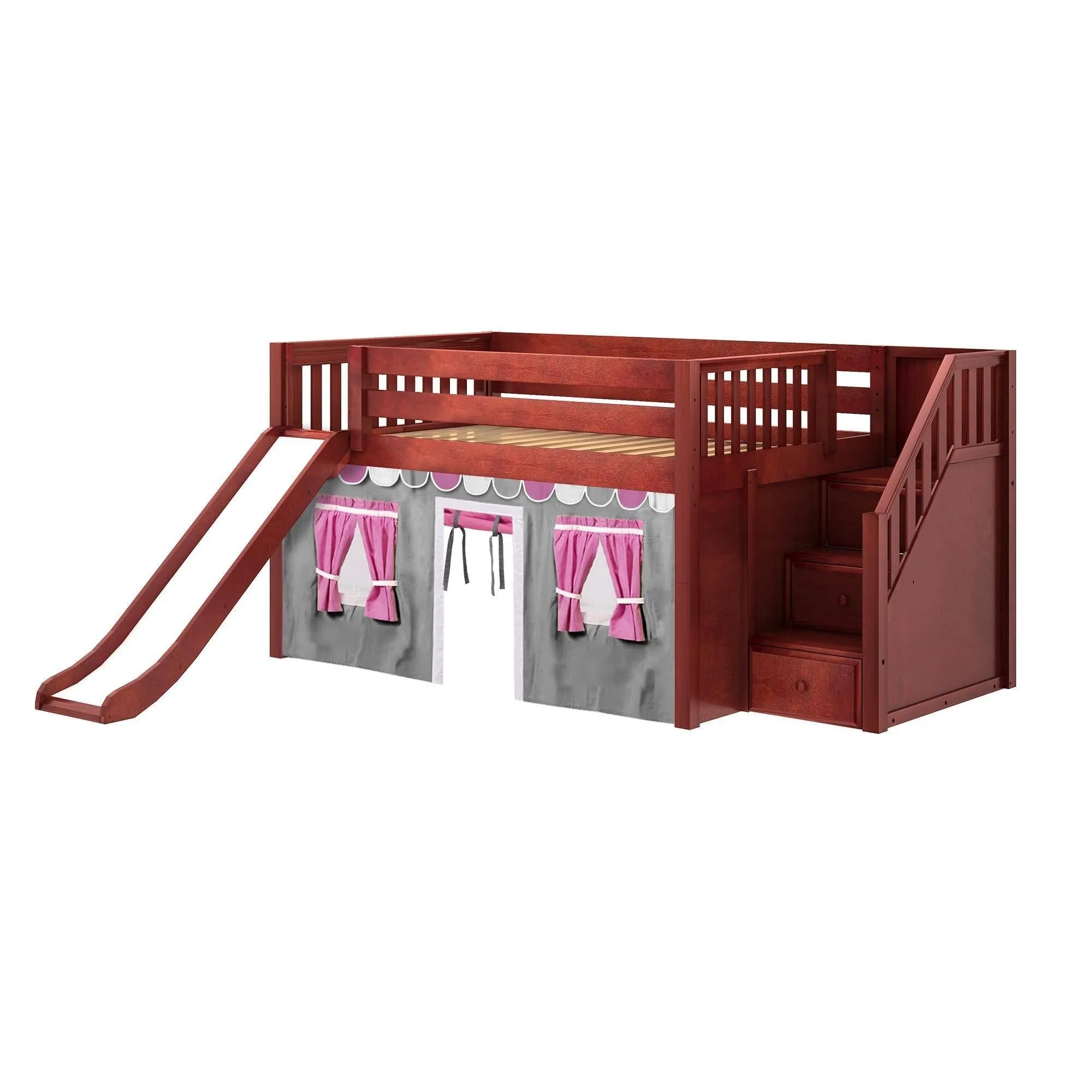 Maxtrix Full Low Loft Bed with Stairs, Curtain   Slide