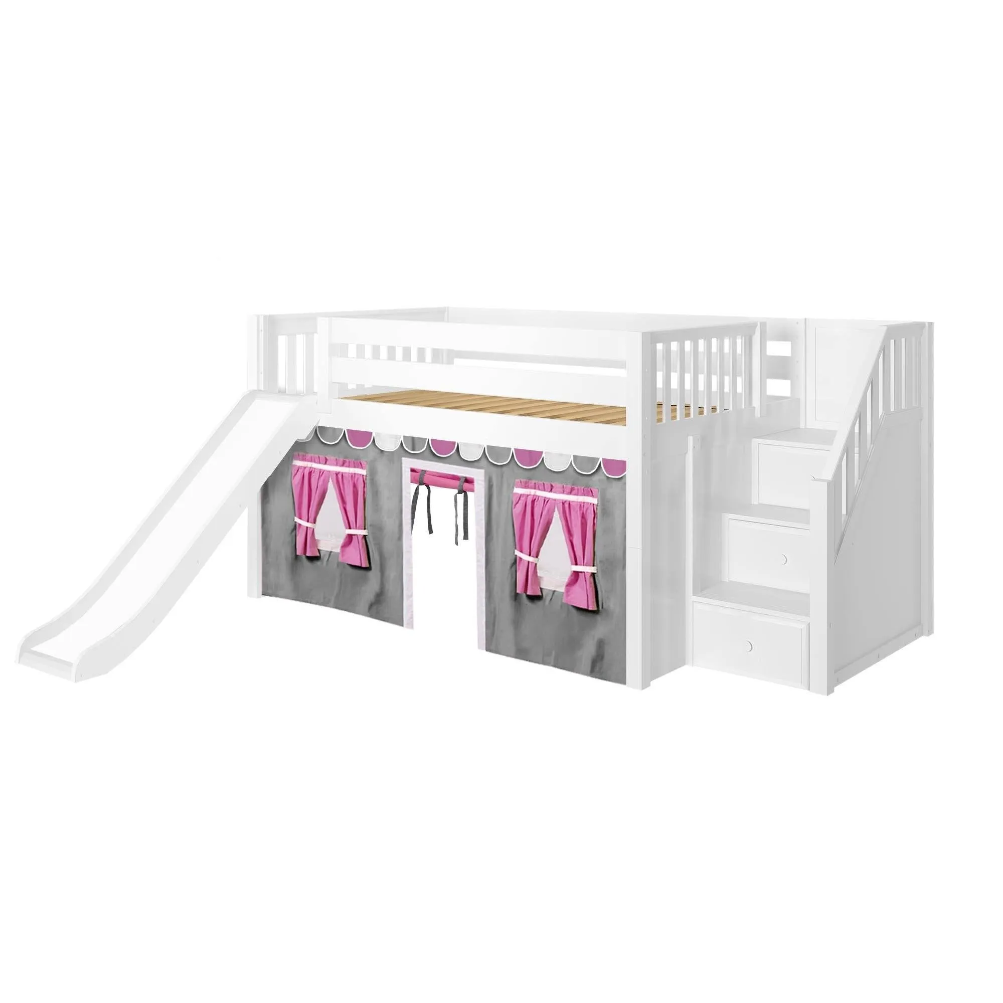 Maxtrix Full Low Loft Bed with Stairs, Curtain   Slide
