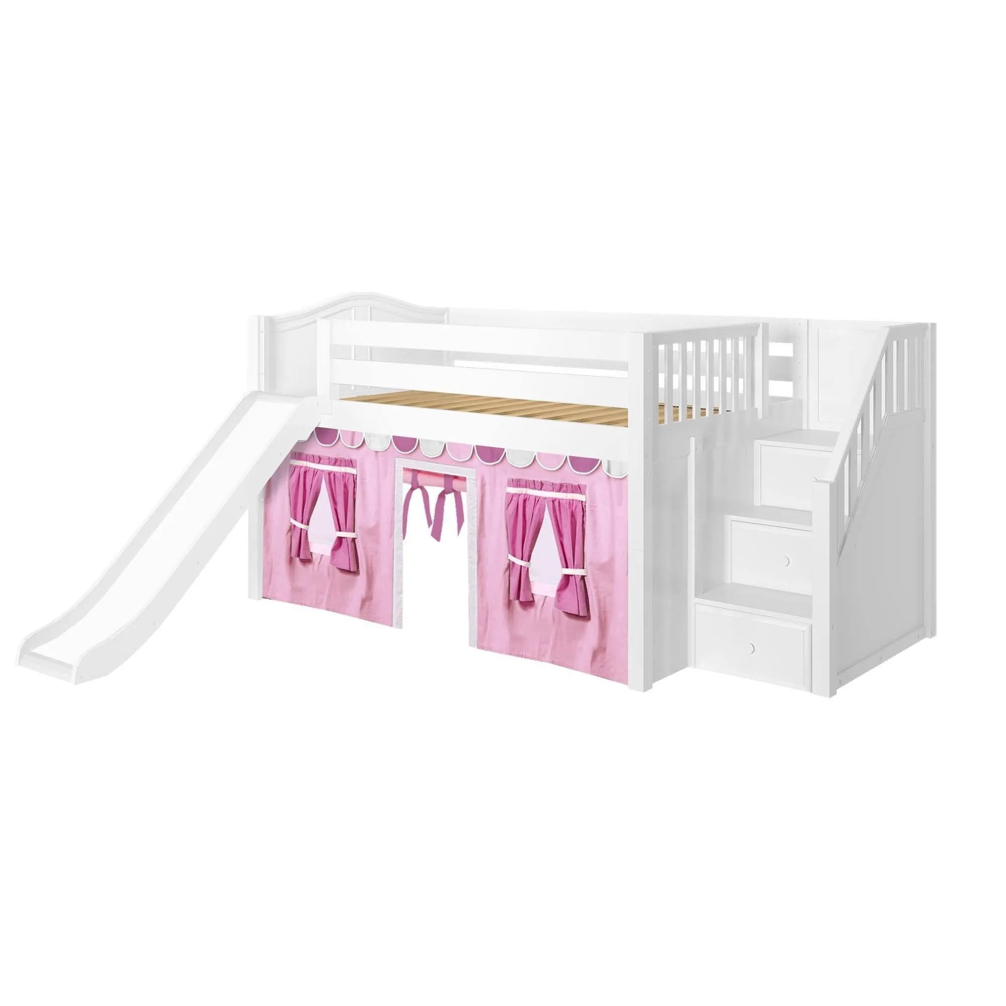 Maxtrix Full Low Loft Bed with Stairs, Curtain   Slide