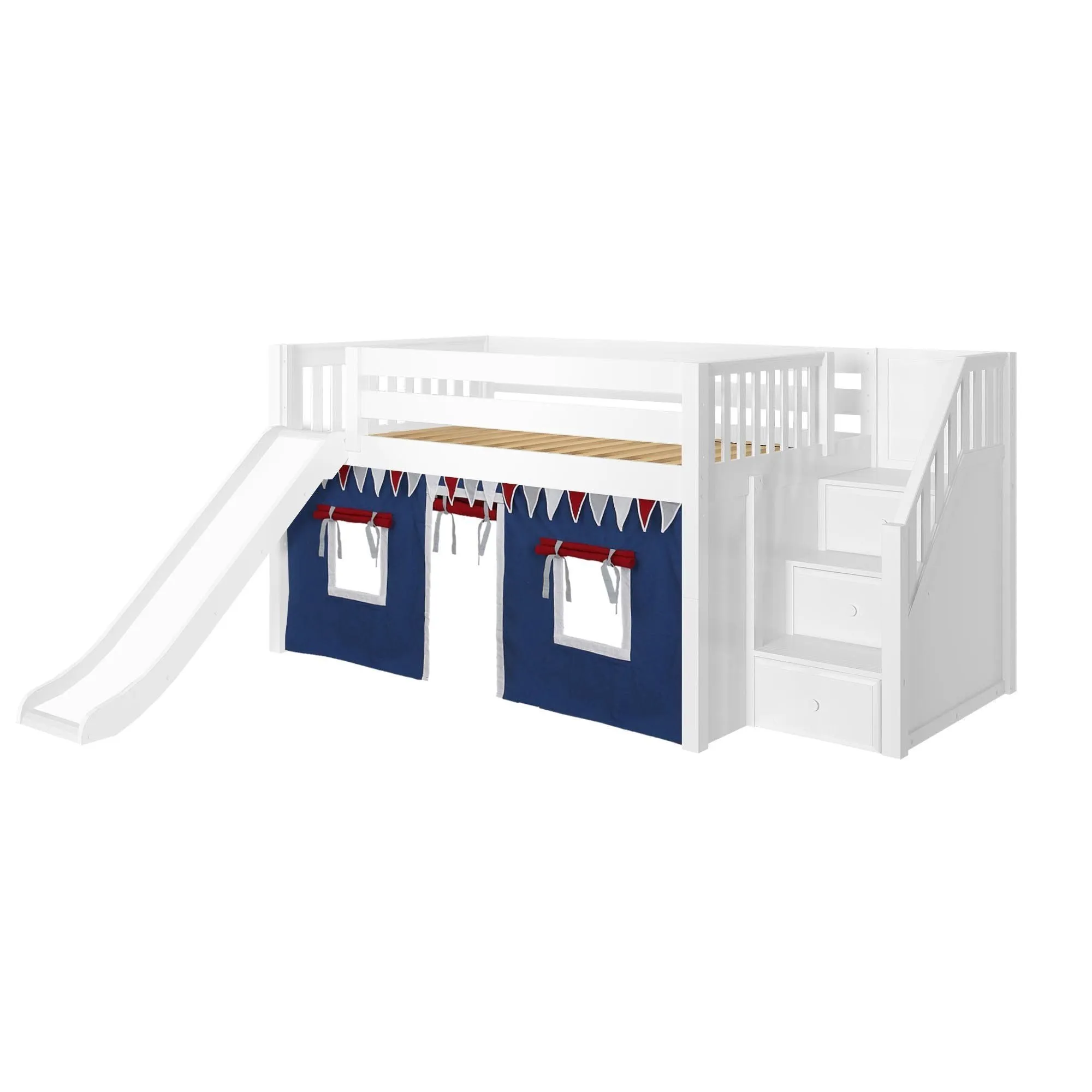 Maxtrix Full Low Loft Bed with Stairs, Curtain   Slide