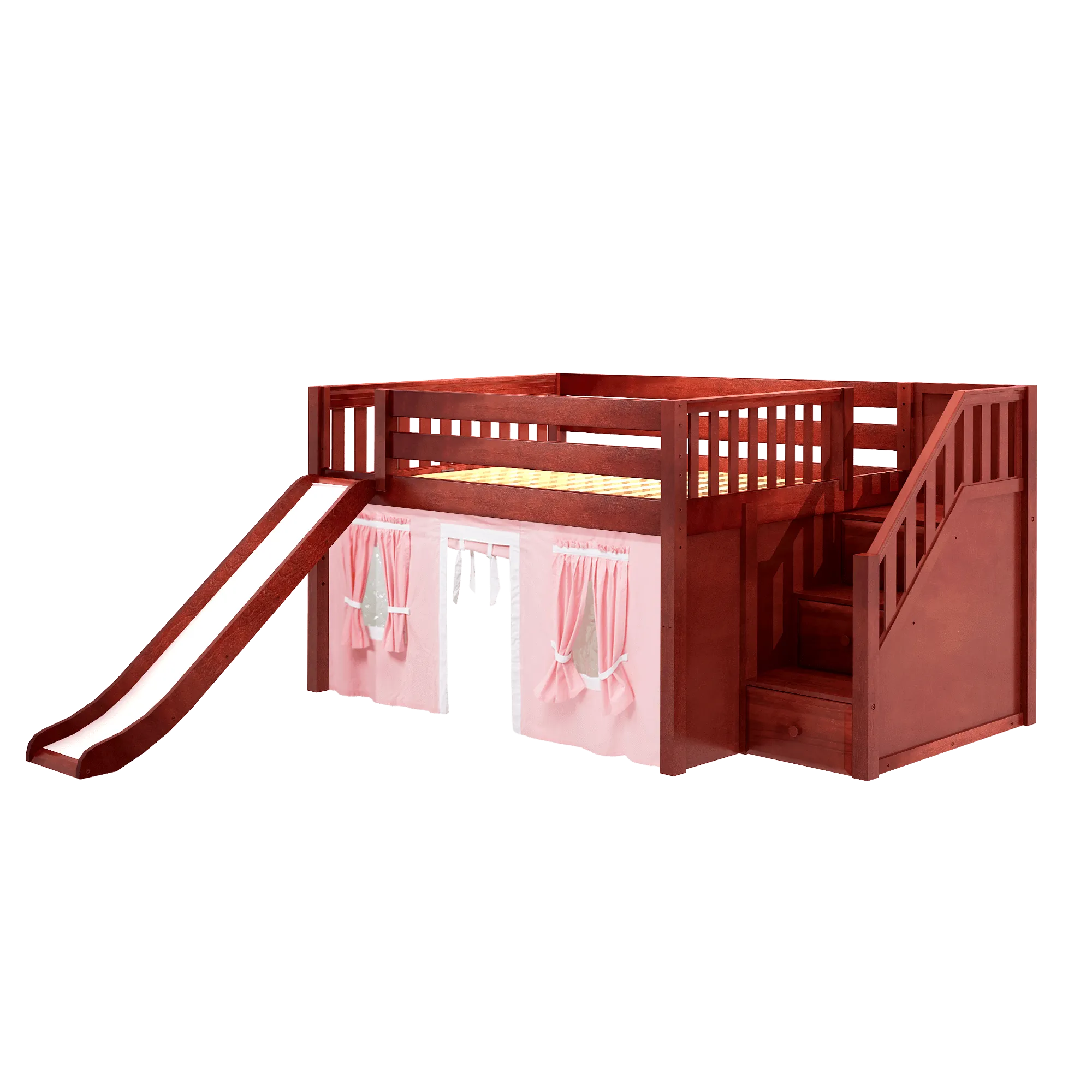 Maxtrix Full Low Loft Bed with Stairs, Curtain   Slide