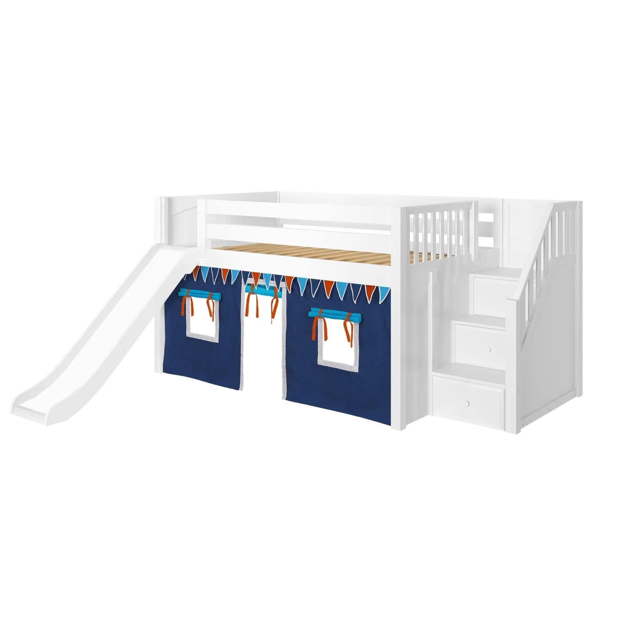 Maxtrix Full Low Loft Bed with Stairs, Curtain   Slide