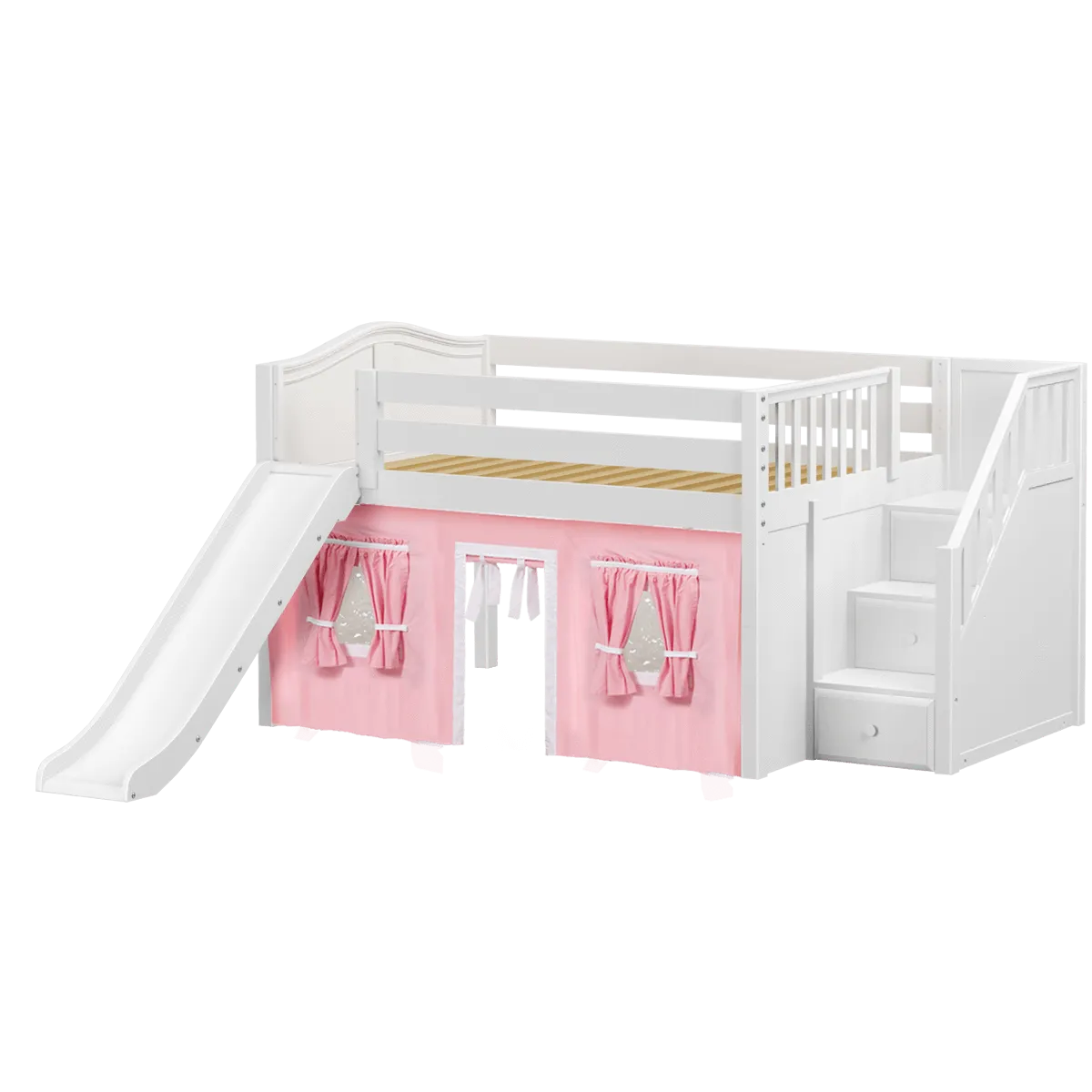 Maxtrix Full Low Loft Bed with Stairs, Curtain   Slide