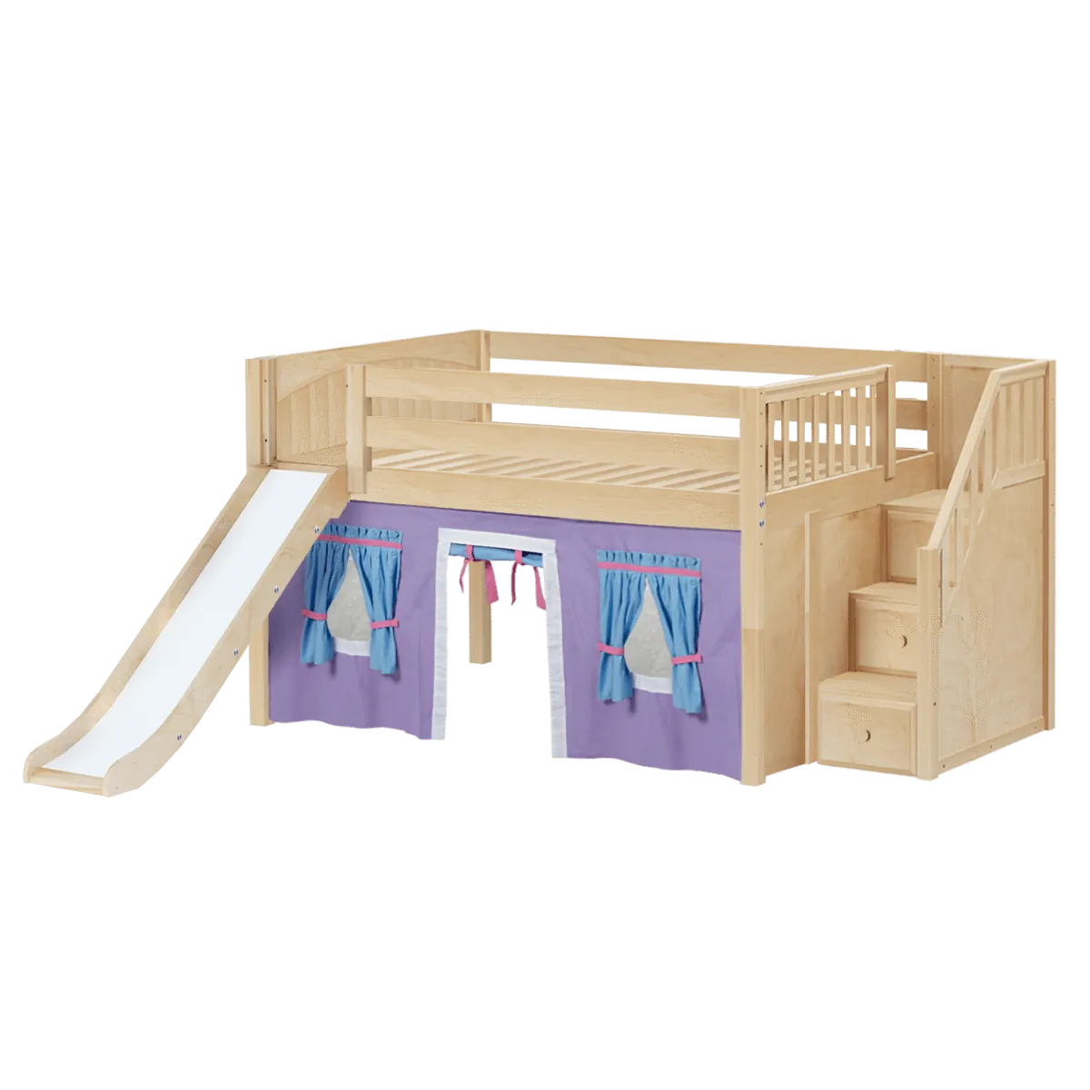 Maxtrix Full Low Loft Bed with Stairs, Curtain   Slide