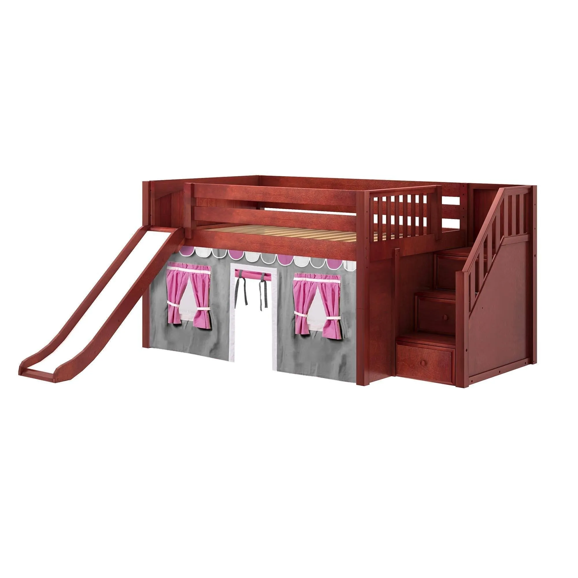 Maxtrix Full Low Loft Bed with Stairs, Curtain   Slide