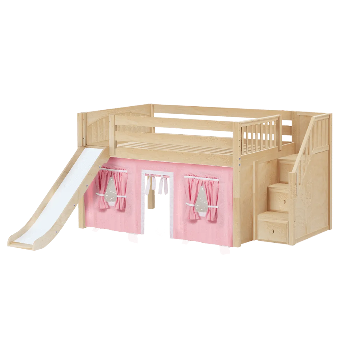 Maxtrix Full Low Loft Bed with Stairs, Curtain   Slide