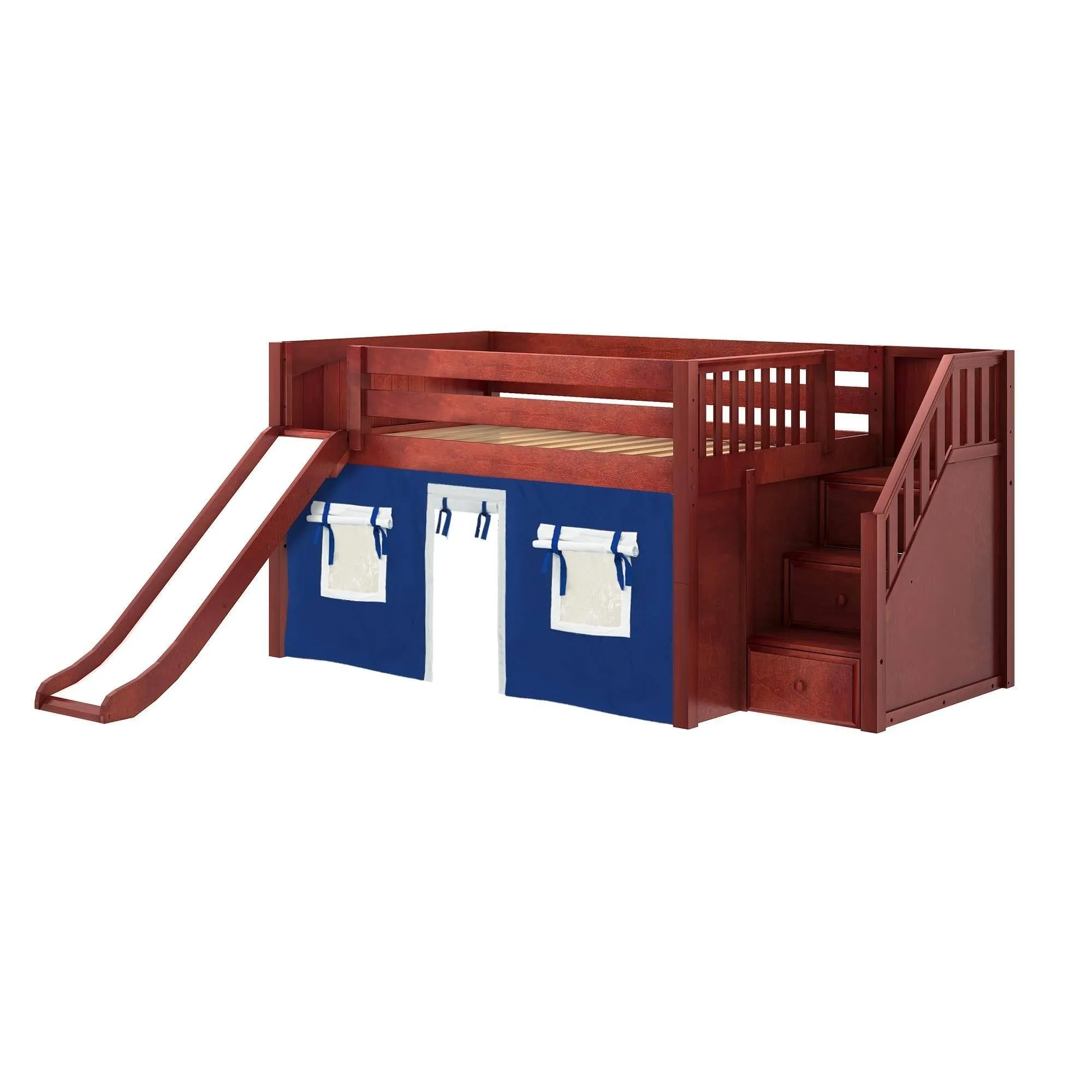 Maxtrix Full Low Loft Bed with Stairs, Curtain   Slide