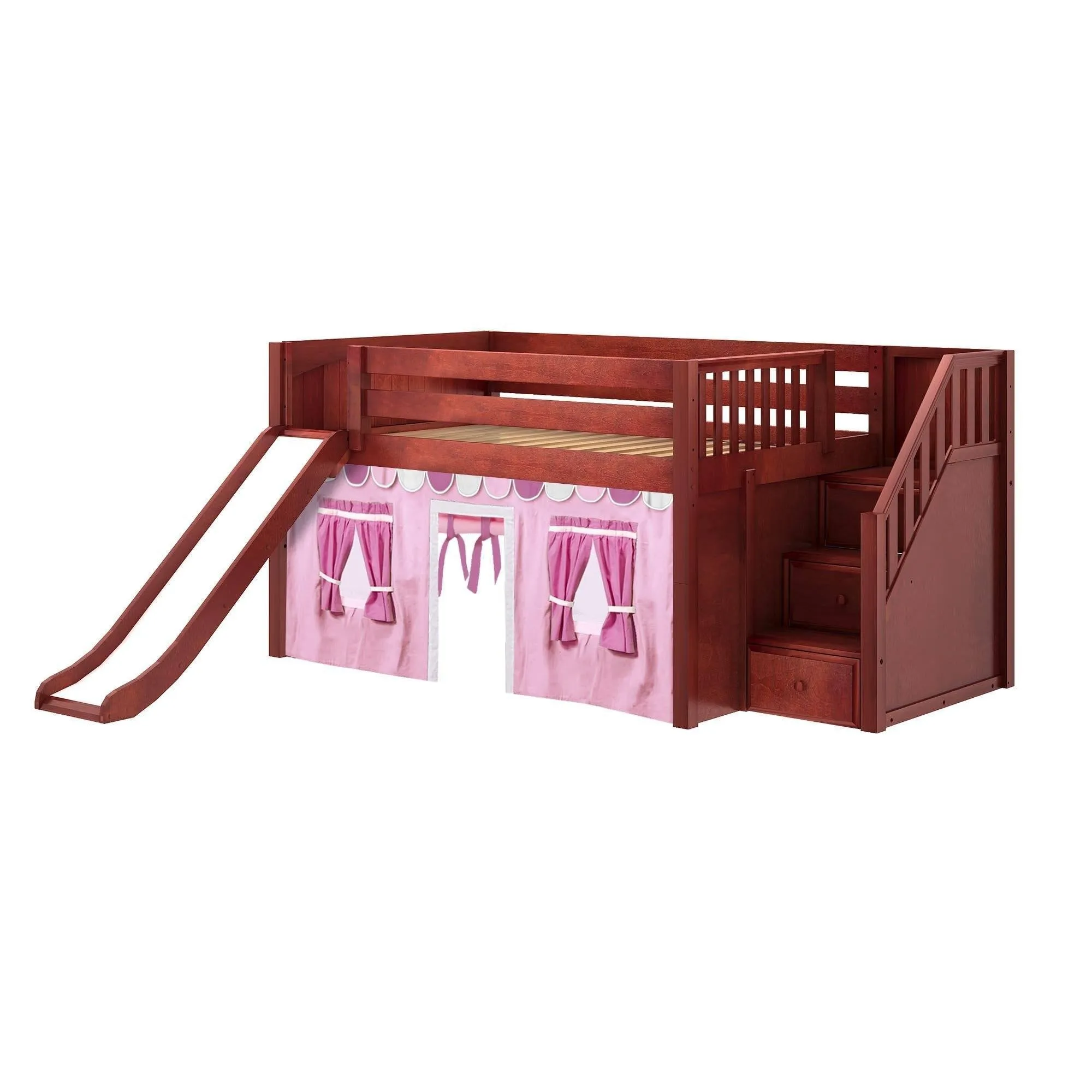 Maxtrix Full Low Loft Bed with Stairs, Curtain   Slide