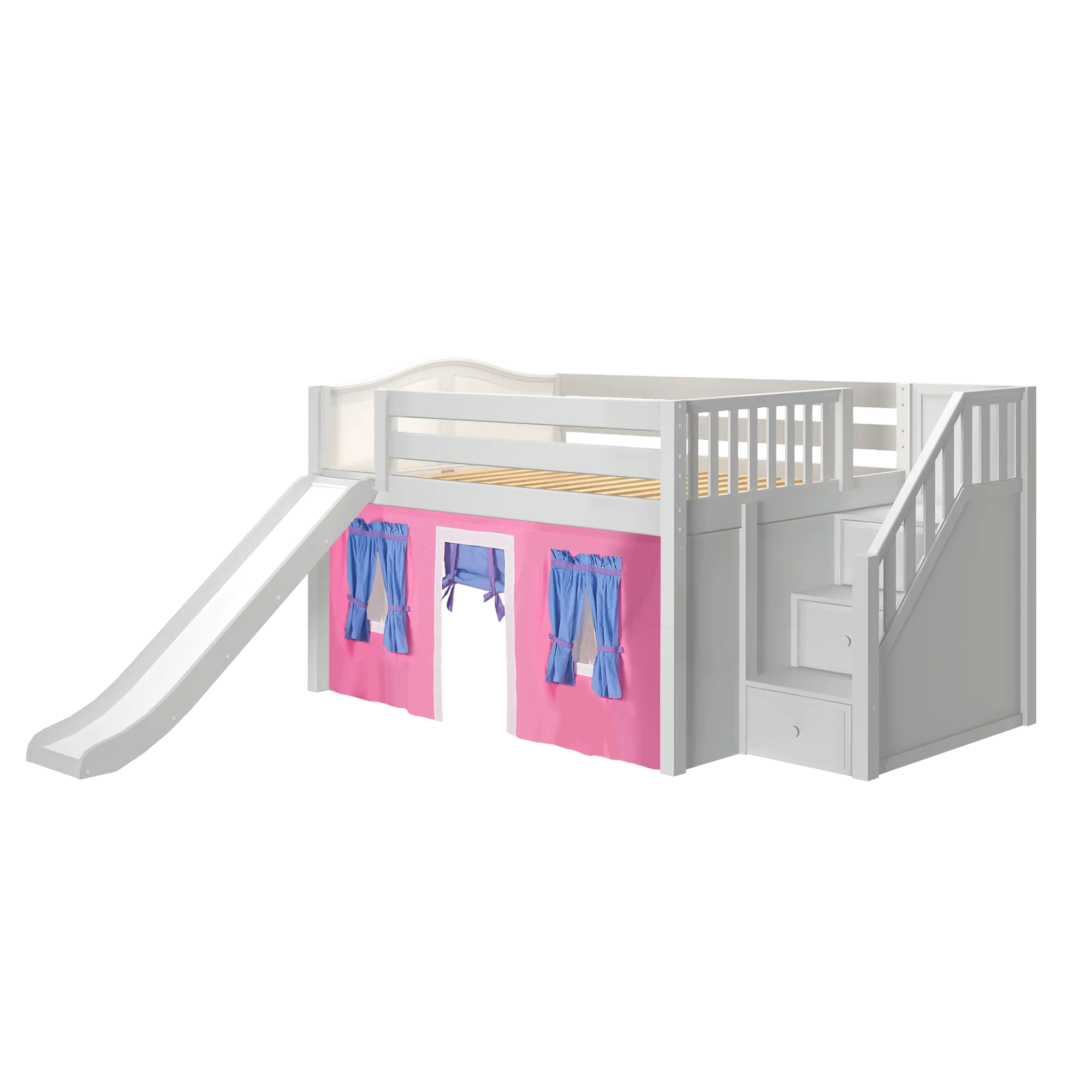 Maxtrix Full Low Loft Bed with Stairs, Curtain   Slide