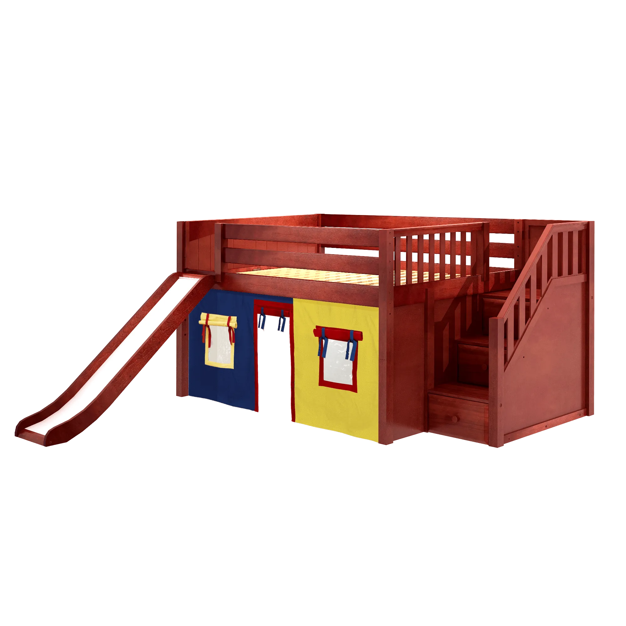 Maxtrix Full Low Loft Bed with Stairs, Curtain   Slide
