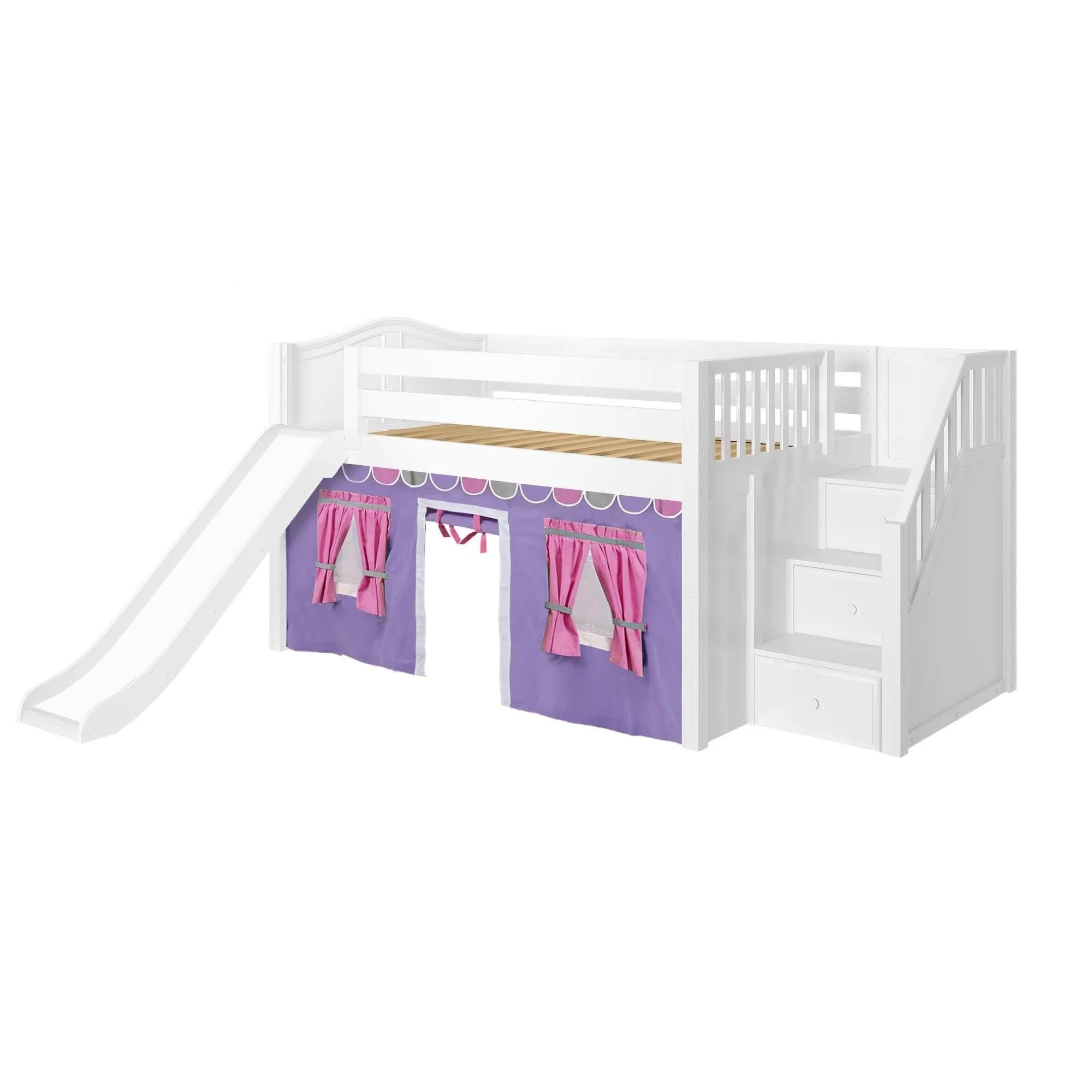 Maxtrix Full Low Loft Bed with Stairs, Curtain   Slide