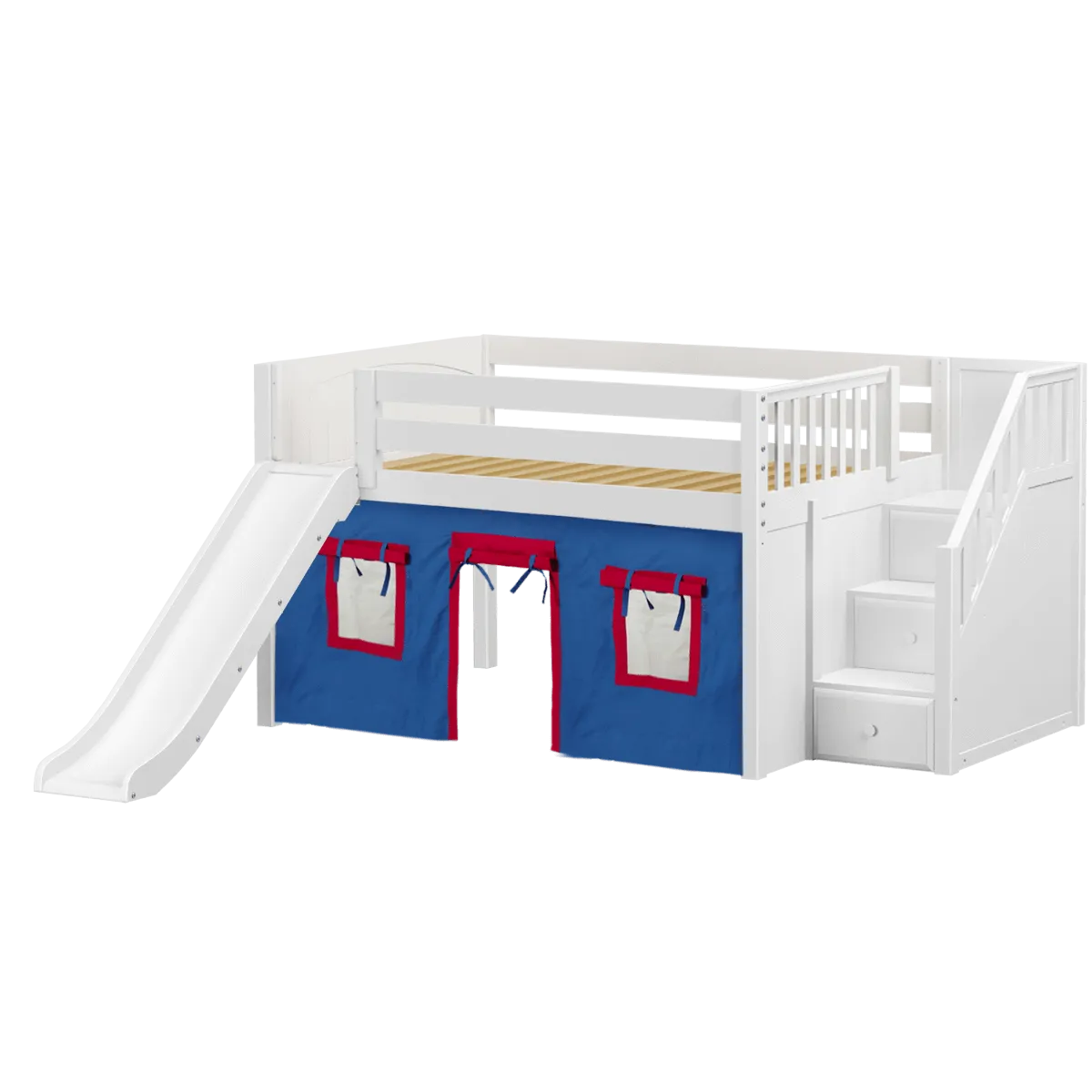 Maxtrix Full Low Loft Bed with Stairs, Curtain   Slide