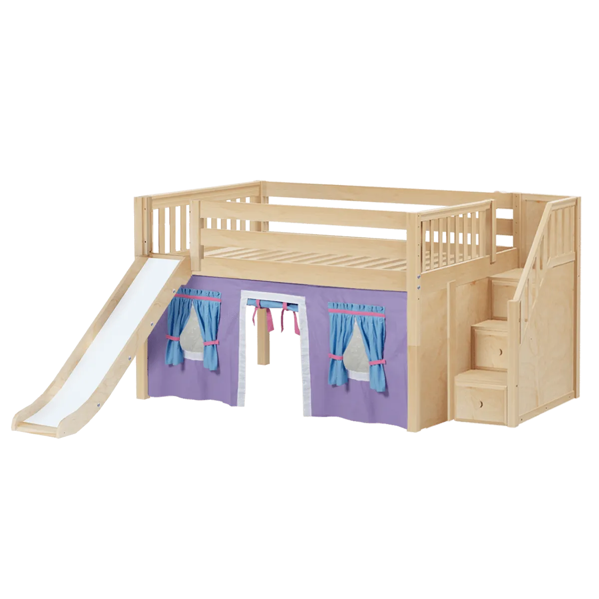 Maxtrix Full Low Loft Bed with Stairs, Curtain   Slide