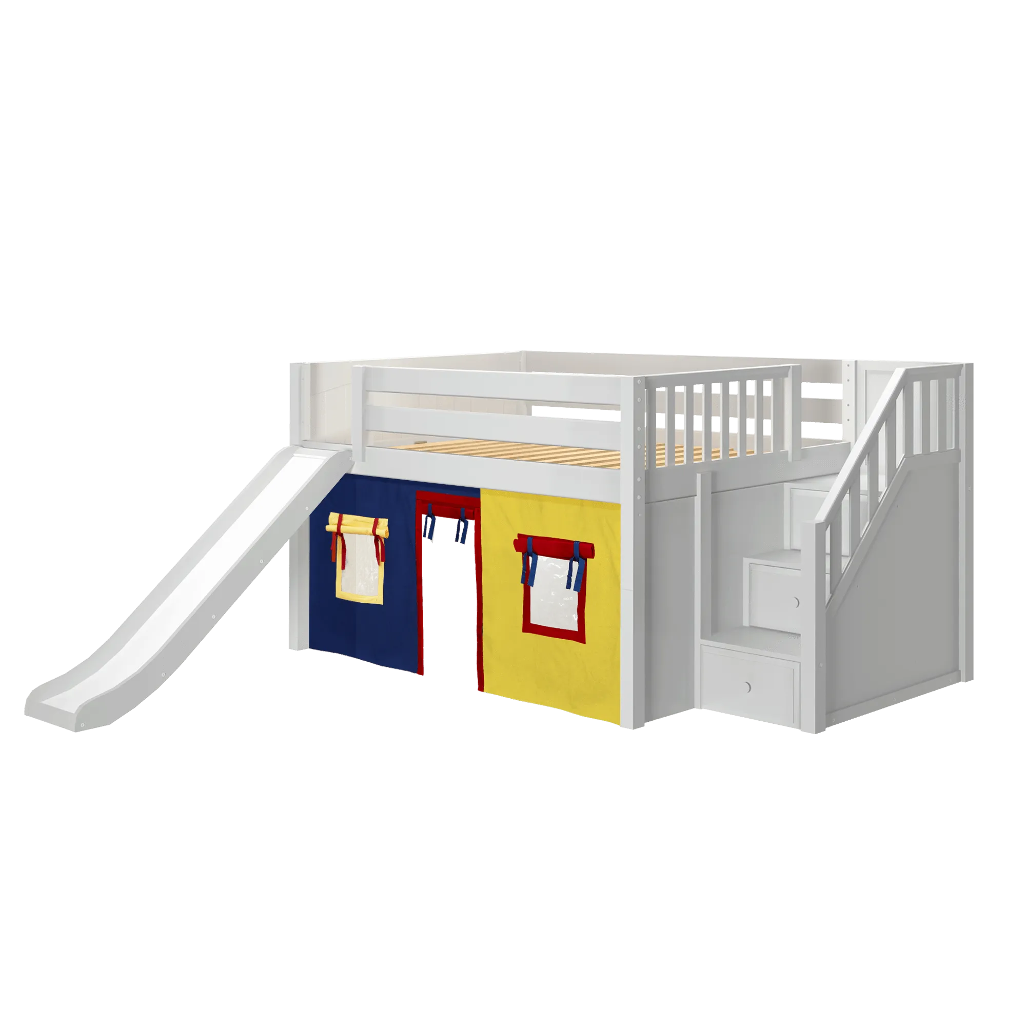Maxtrix Full Low Loft Bed with Stairs, Curtain   Slide