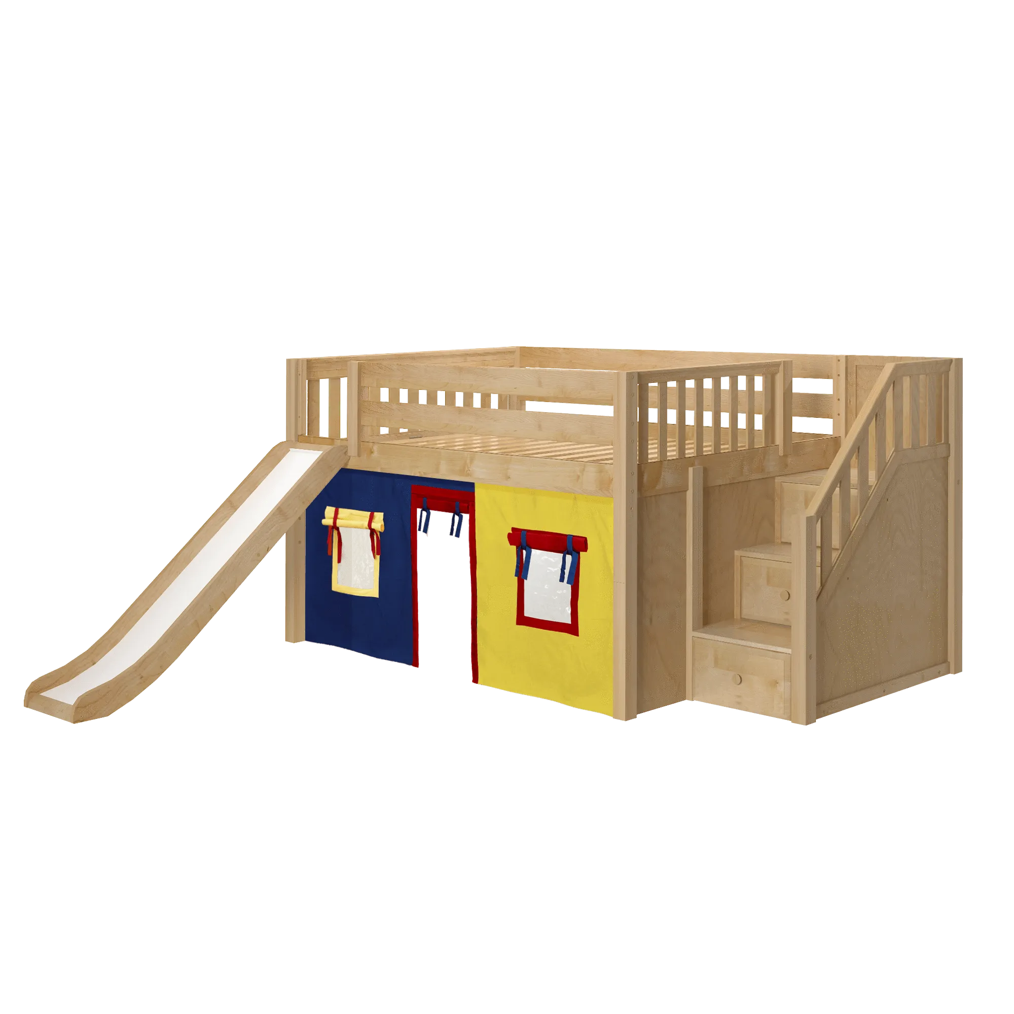 Maxtrix Full Low Loft Bed with Stairs, Curtain   Slide