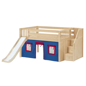 Maxtrix Full Low Loft Bed with Stairs, Curtain   Slide