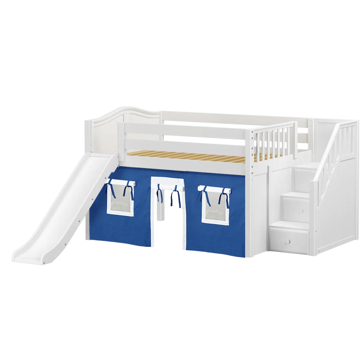 Maxtrix Full Low Loft Bed with Stairs, Curtain   Slide