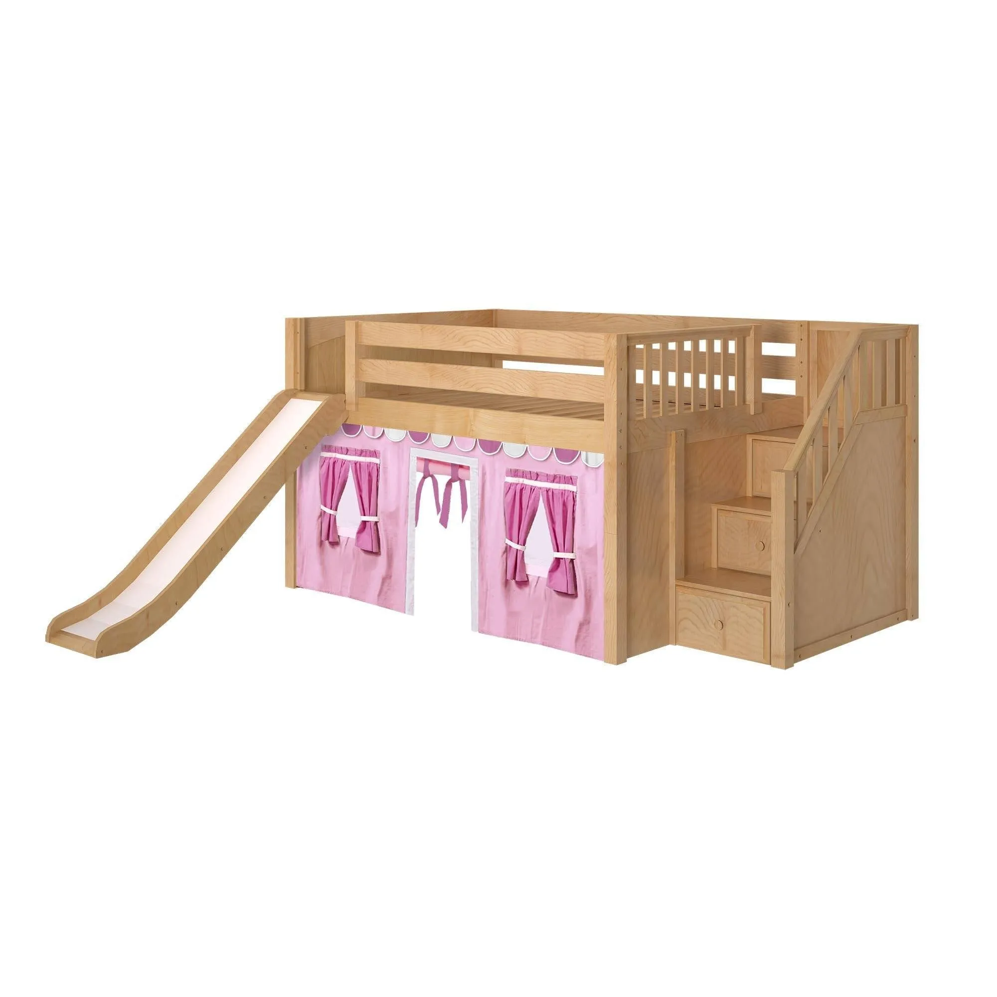 Maxtrix Full Low Loft Bed with Stairs, Curtain   Slide