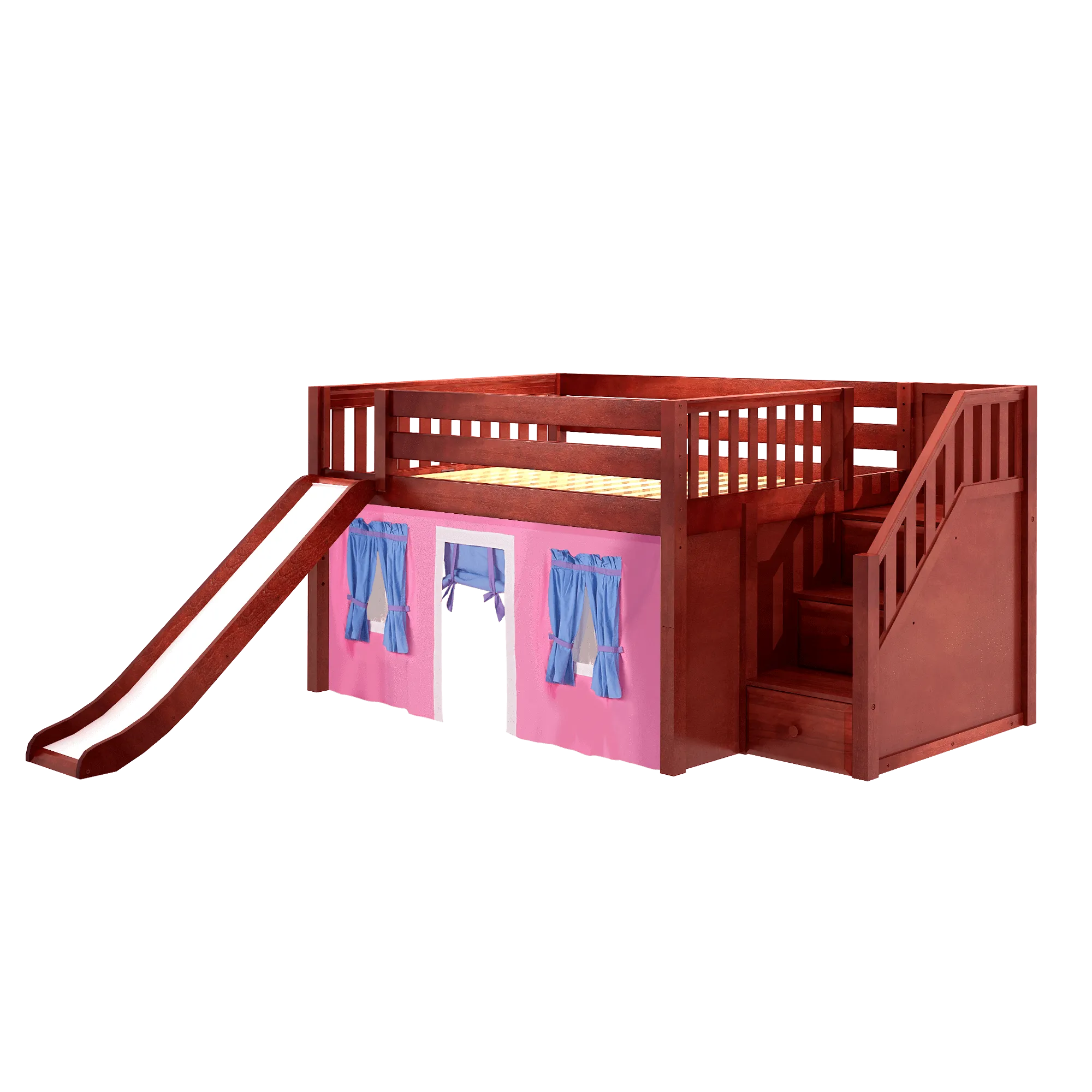 Maxtrix Full Low Loft Bed with Stairs, Curtain   Slide
