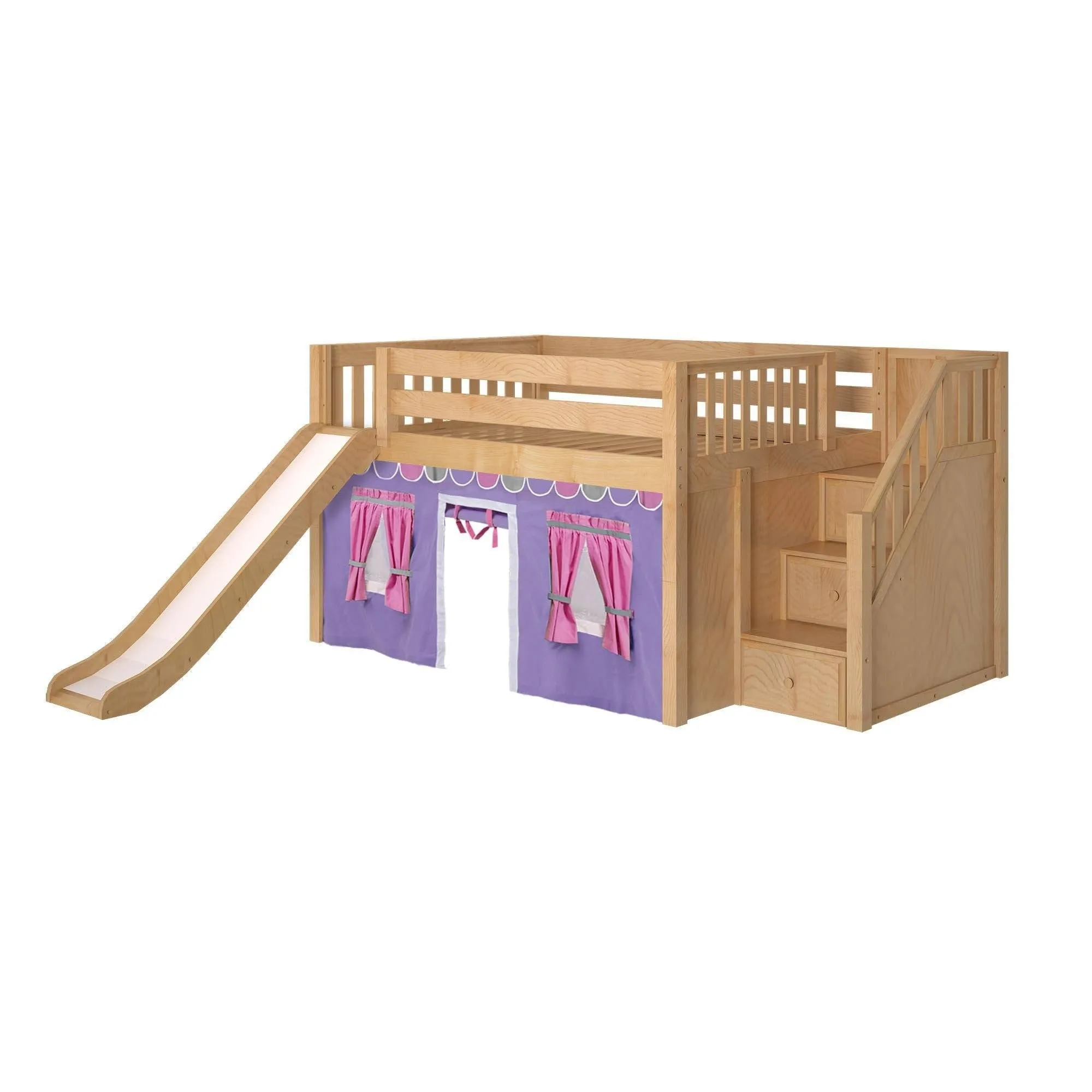 Maxtrix Full Low Loft Bed with Stairs, Curtain   Slide