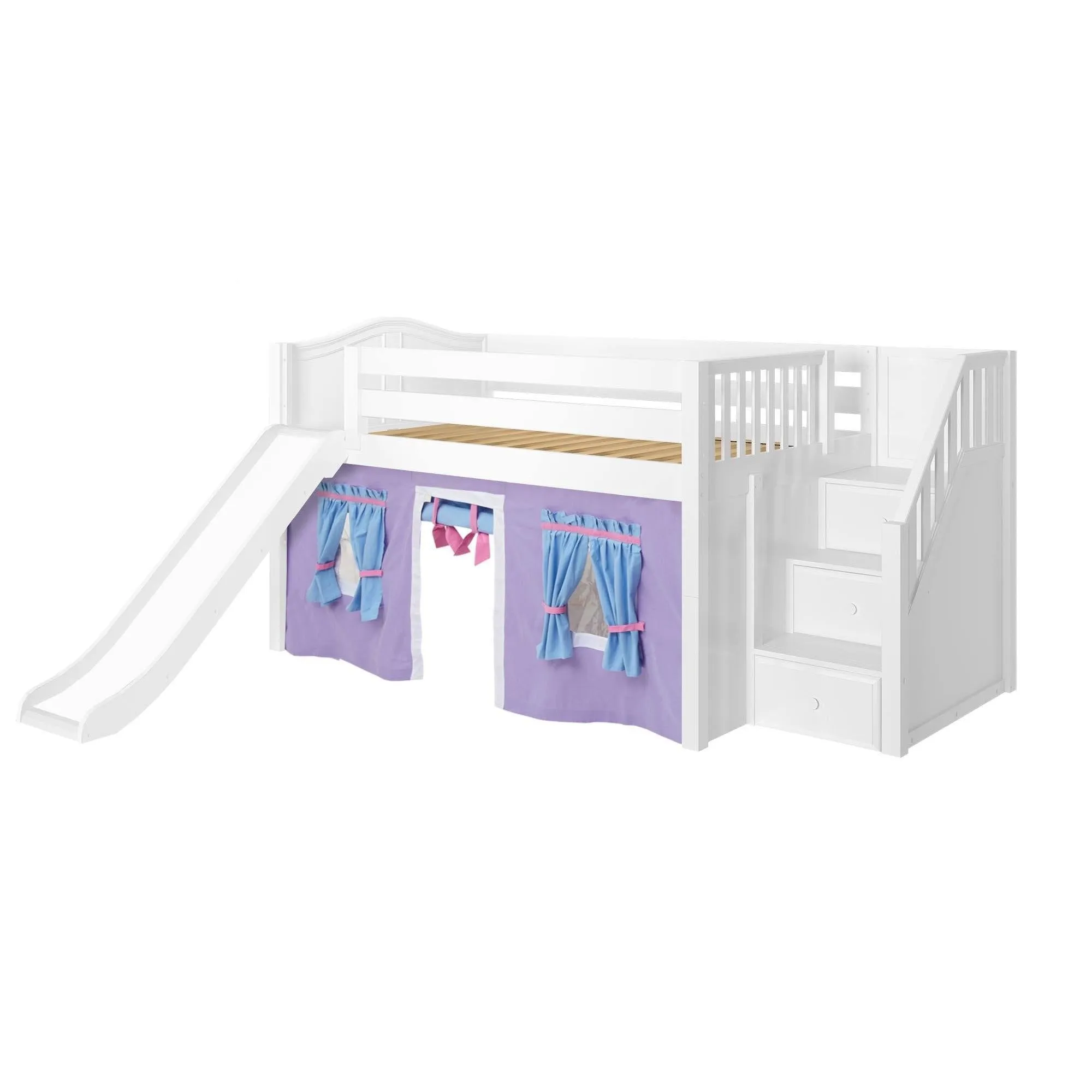Maxtrix Full Low Loft Bed with Stairs, Curtain   Slide