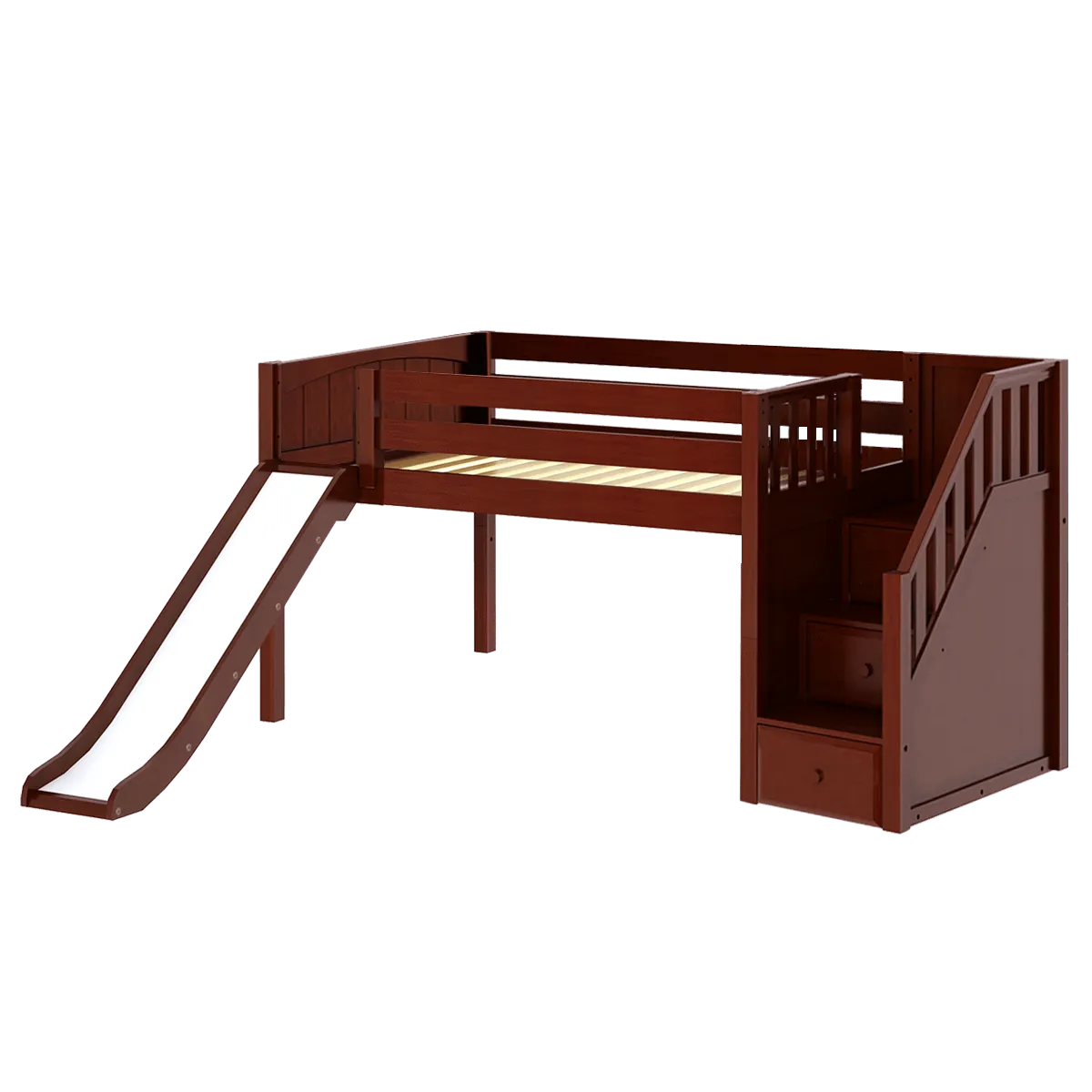 Maxtrix Full Low Loft Bed with Stairs   Slide