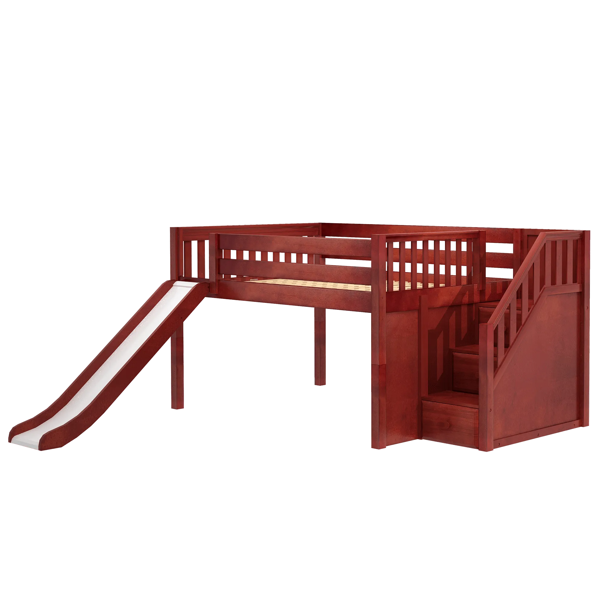 Maxtrix Full Low Loft Bed with Stairs   Slide